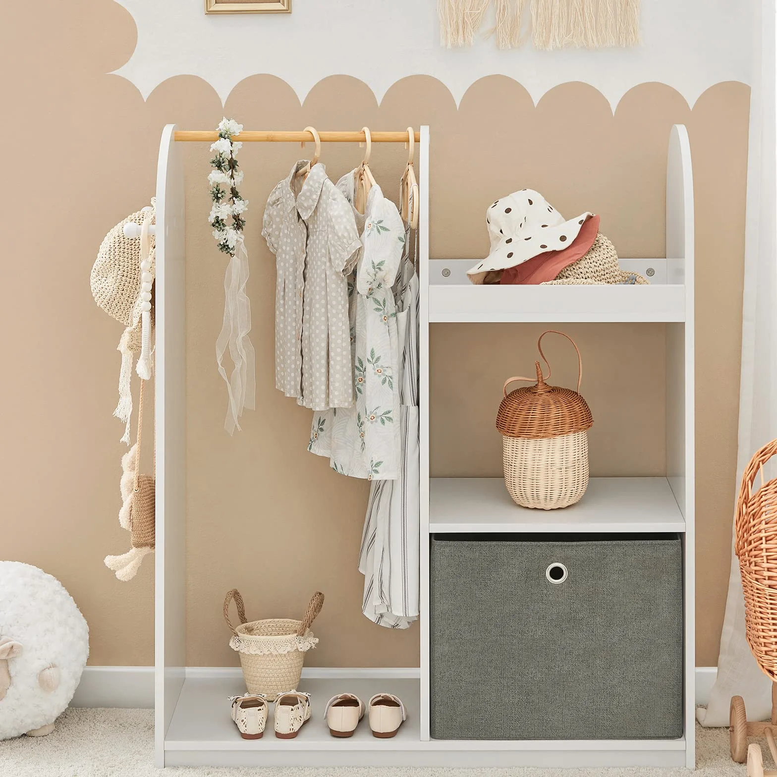 SoBuy Armario Infantil con Almacenaje Juguetes y Ropa Blanco 97x35x108cm KMB40-W