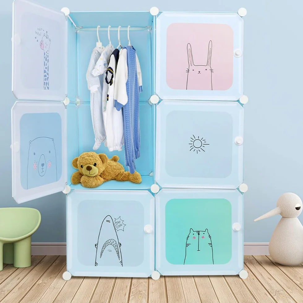 Armario de Plástico Modular con Puertas para Dormitorio Infantil, Organizador de Ropa 74x37x110 cm
