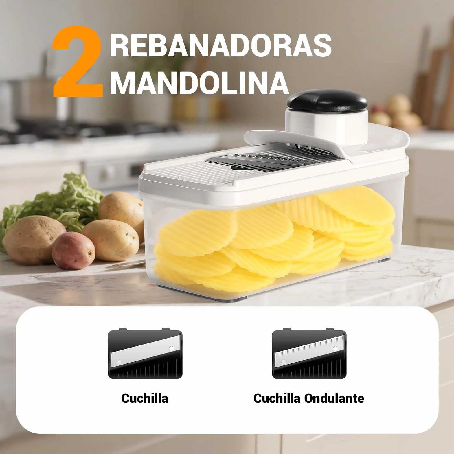 12 En 1 Cortador de Verdura, Mandolina de Cocina Profesional, Picador de Verduras con 7 Cuchillas Afiladas Intercambiables, Cortador verduras para Cebollas, Pepinos, Patatas y Zanahorias