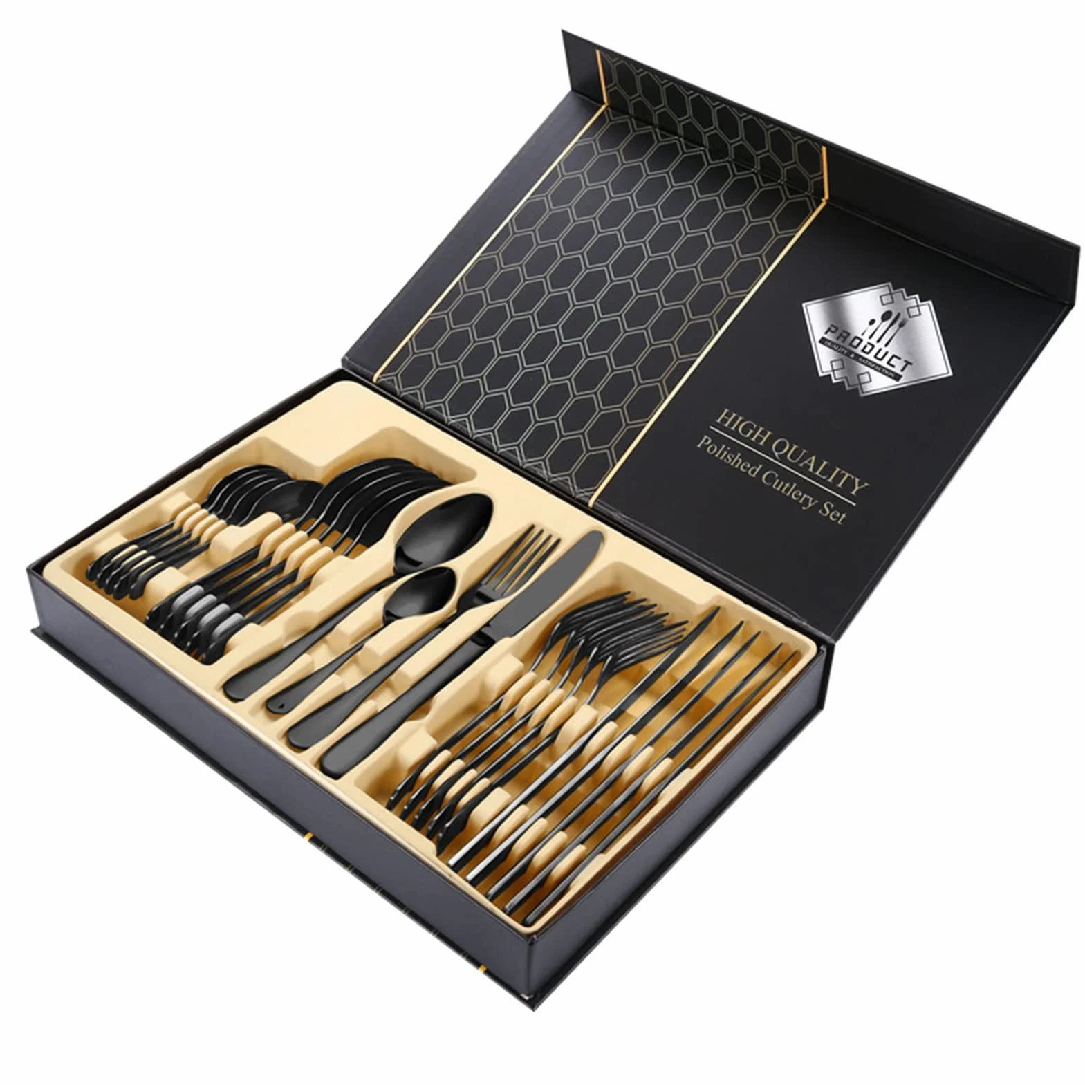 Juego de Cubiertos Acero Inoxidable 24 Piezas,Cubertería de Mesa para 6 Personas, Incluye Cuchillo/Tenedor/Cuchara/Cucharilla, Acabado Pulido Brillante para Cocina, Restaurante, Fiesta