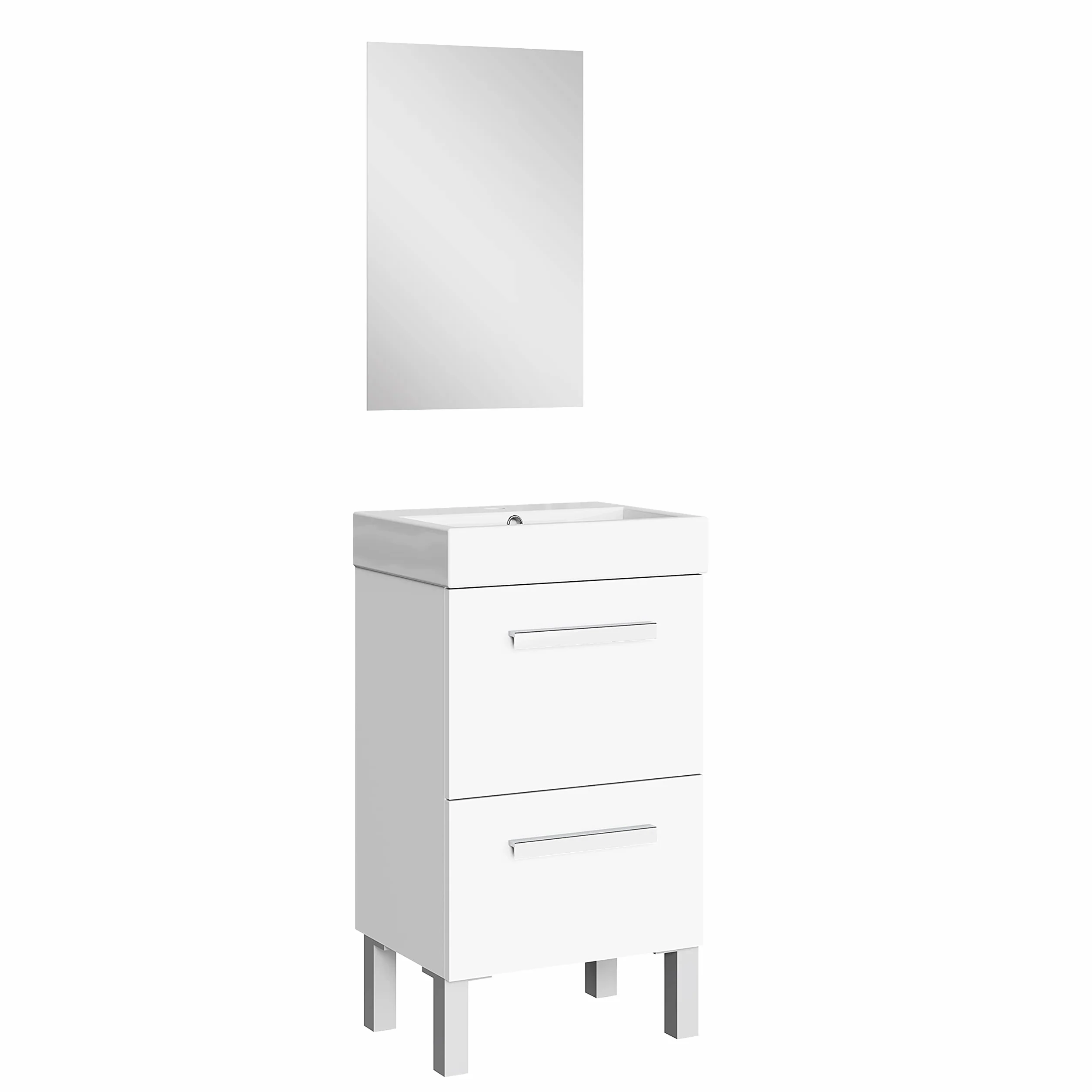 Baikal Conjunto De Mueble De Baño 45cm. Incluye Mueble con Lavabo. Melamina 16mm. Mueble MONTADO. Lavabo Encastrado. con Espejo Puerta Abatible + Cajón Blanco