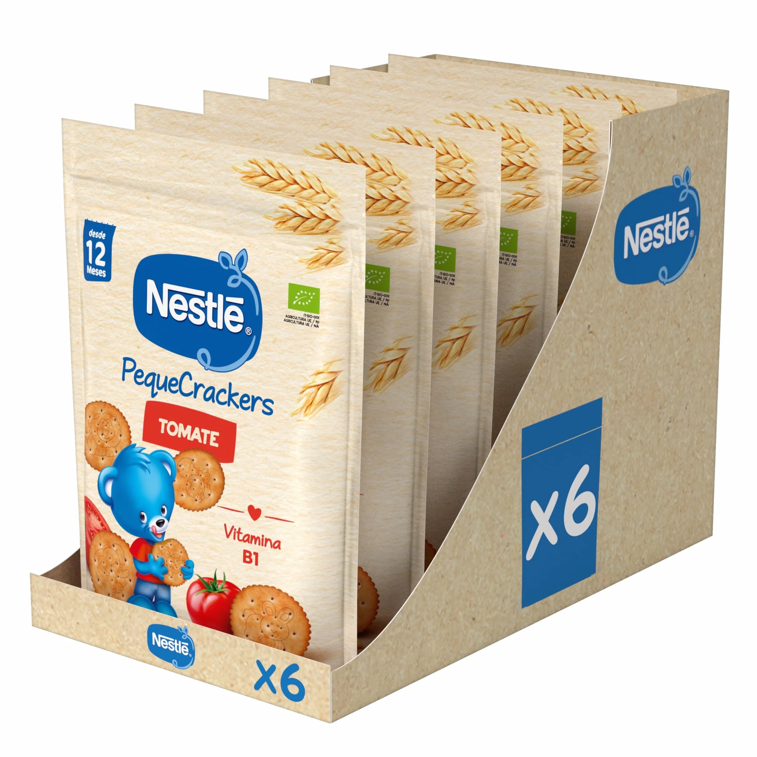 NESTLÉ PequeCrackers Tomate 100g 6 bolsas para bebés desde 12 meses