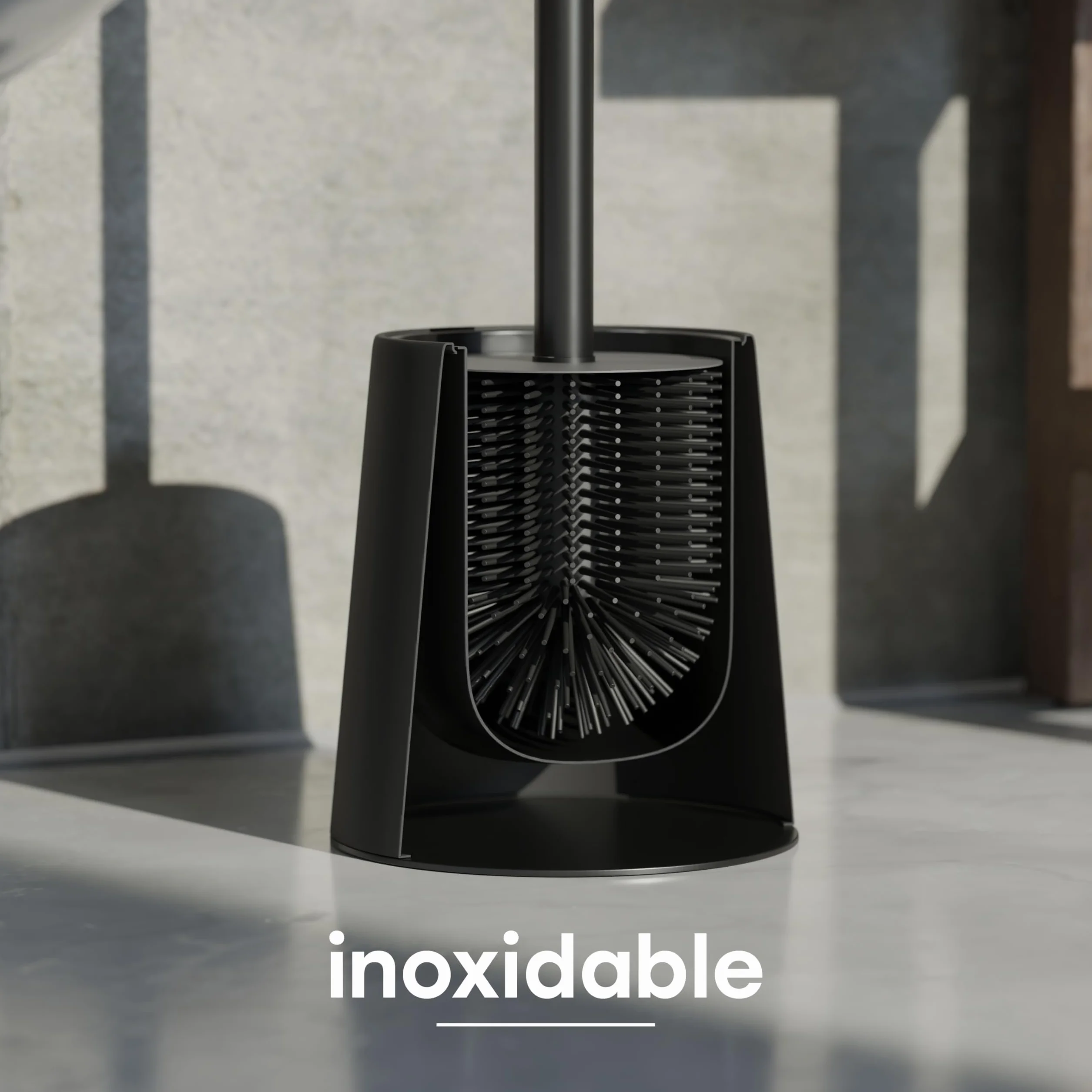 SAVEGA – Escobilla WC Silicona Negra con Soporte de Acero y Tapa – Cepillo Inodoro Higiénico para Baño Moderno