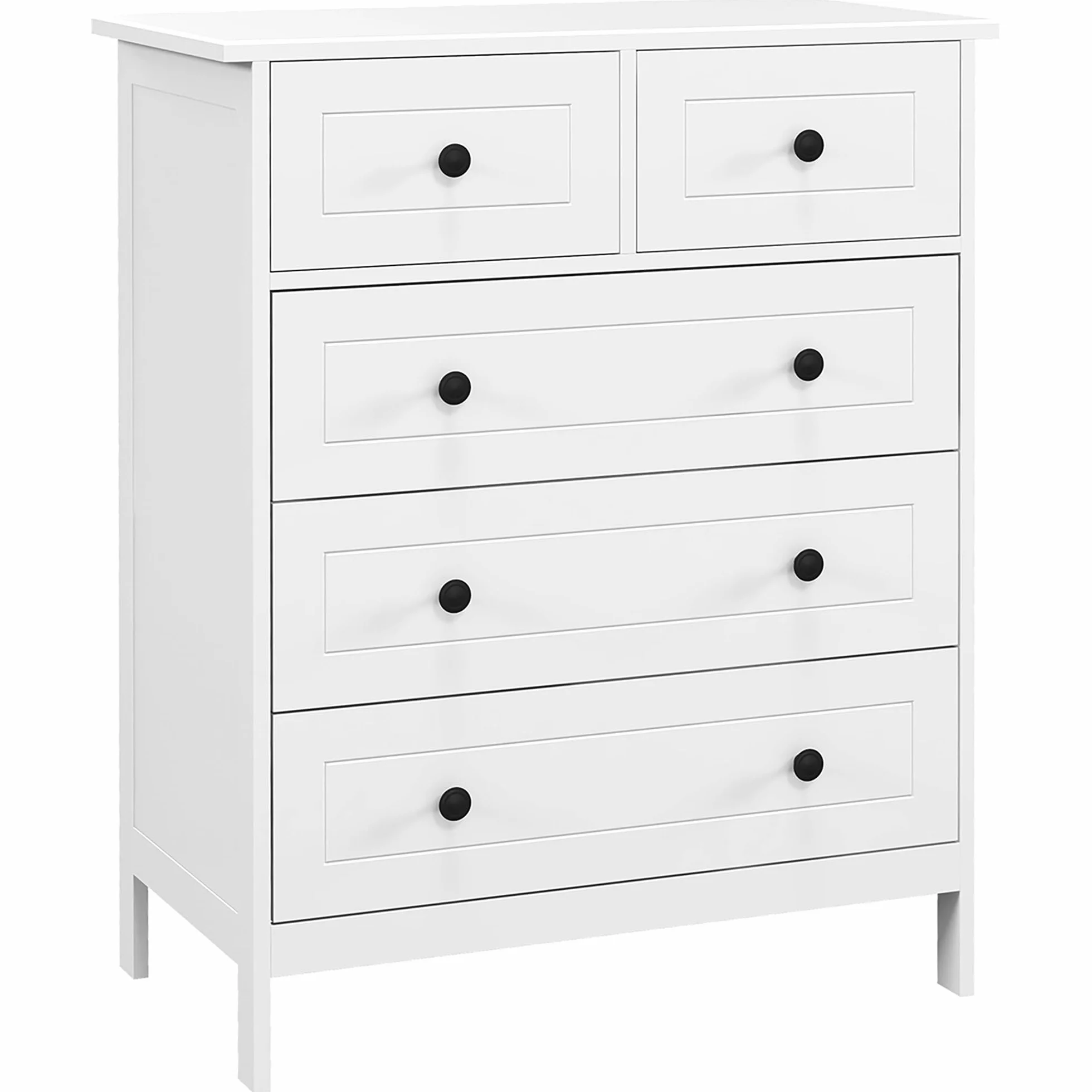 HOMCOM Cajonera de Dormitorio Cómoda Blanca de 5 Cajones con Manijas Cajonera Alta para Salón Oficina Estudio Estilo Moderno 74x40x91 cm