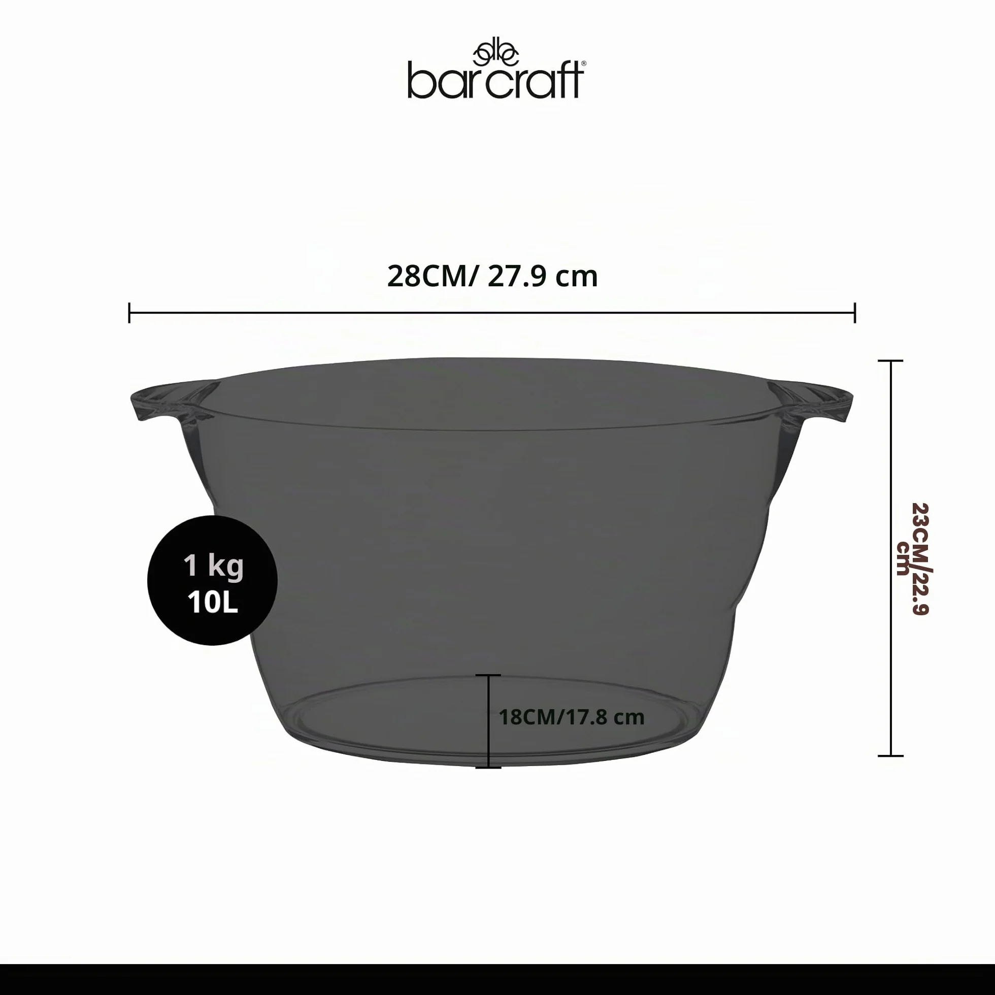 BarCraft Cubo Enfriador de Bebidas Ovalado Grande Acrílico Transparente 10 Litros