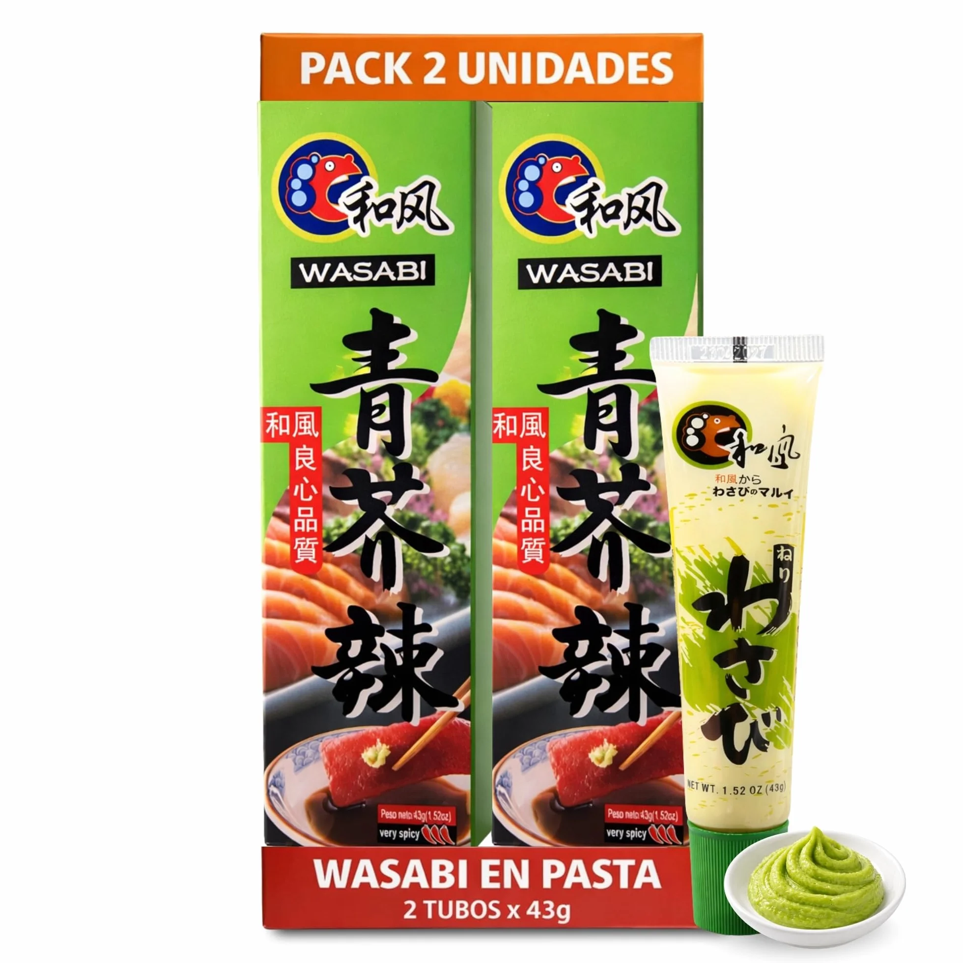 Pasta de wasabi en tubo 43 g pack de 2 unidades auténtico sabor picante para sushi sashimi nigiris