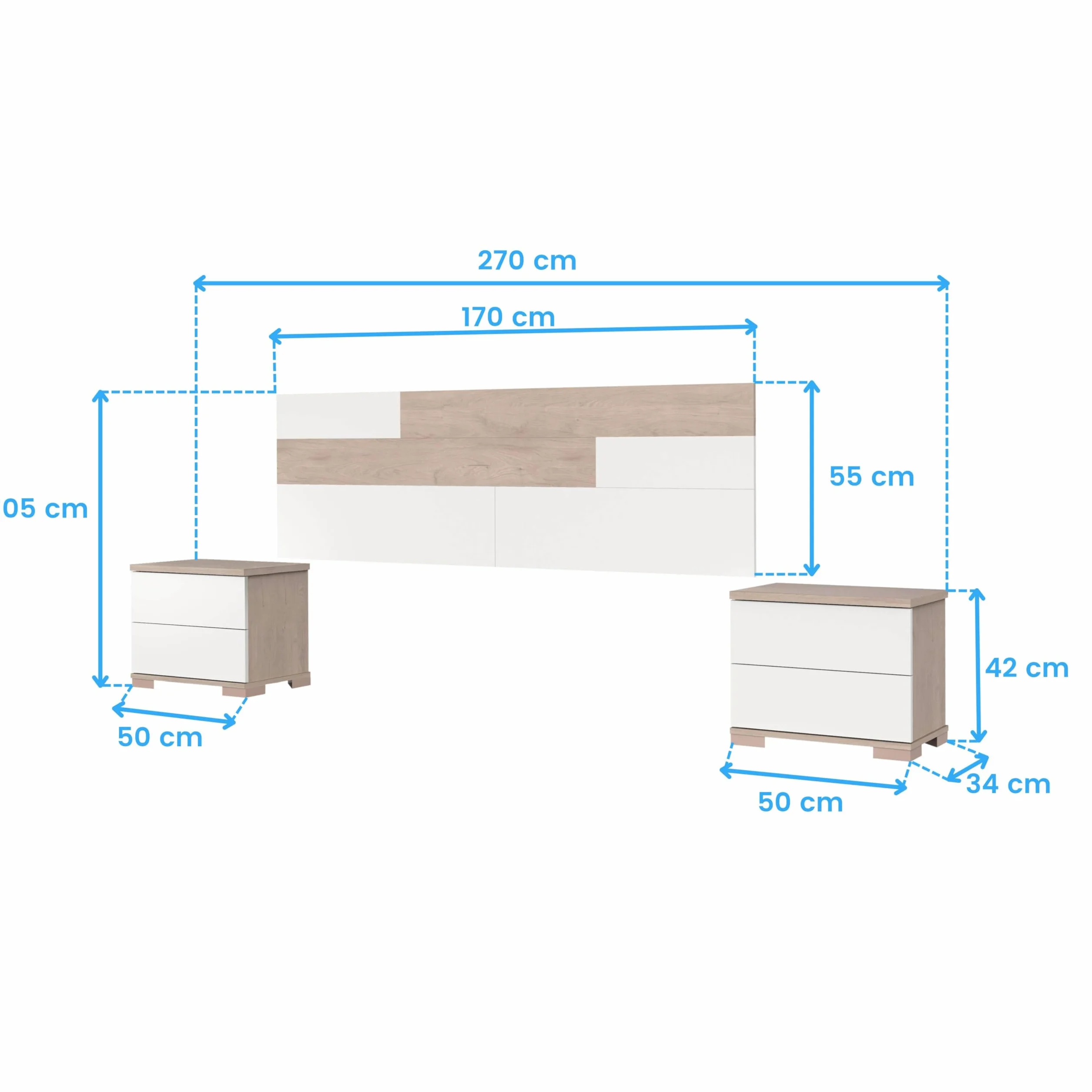 Miroytengo Pack Habitación Matrimonio Onix Blanco Y Roble Camas 150 cm (cabecero+mesitas+Armario)