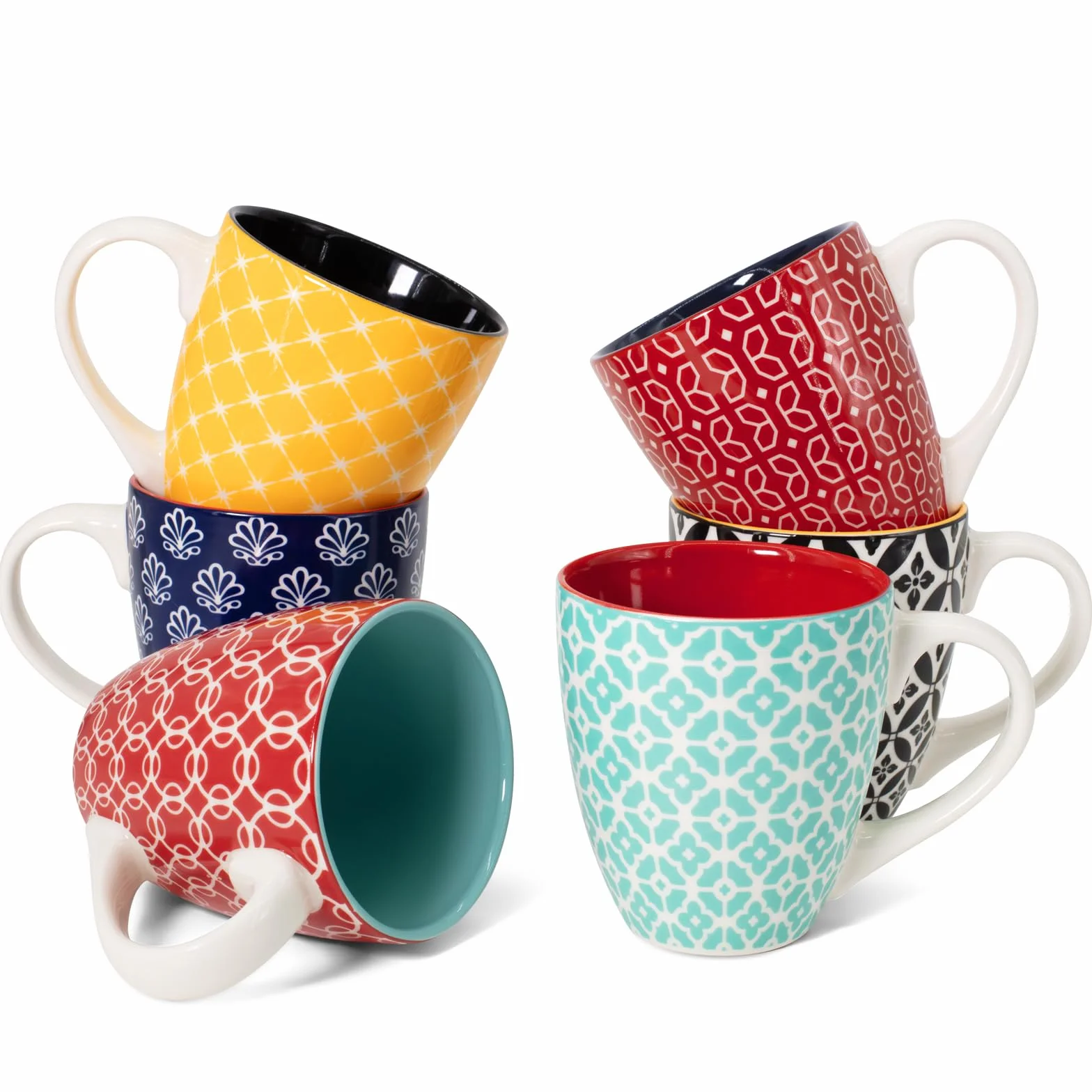 DOWAN Juego de 6 tazas de café de 350 ml, elegantes tazas de porcelana oriental, tazas grandes para café, té y café con leche