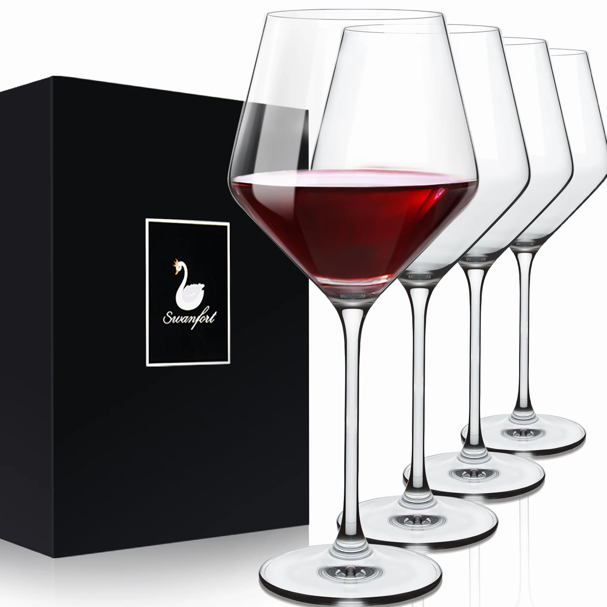 Juego de copas de vino tinto de 14 onzas sin plomo estilo italiano con tallo largo, copas de vino de cristal burdeos en caja de regalo