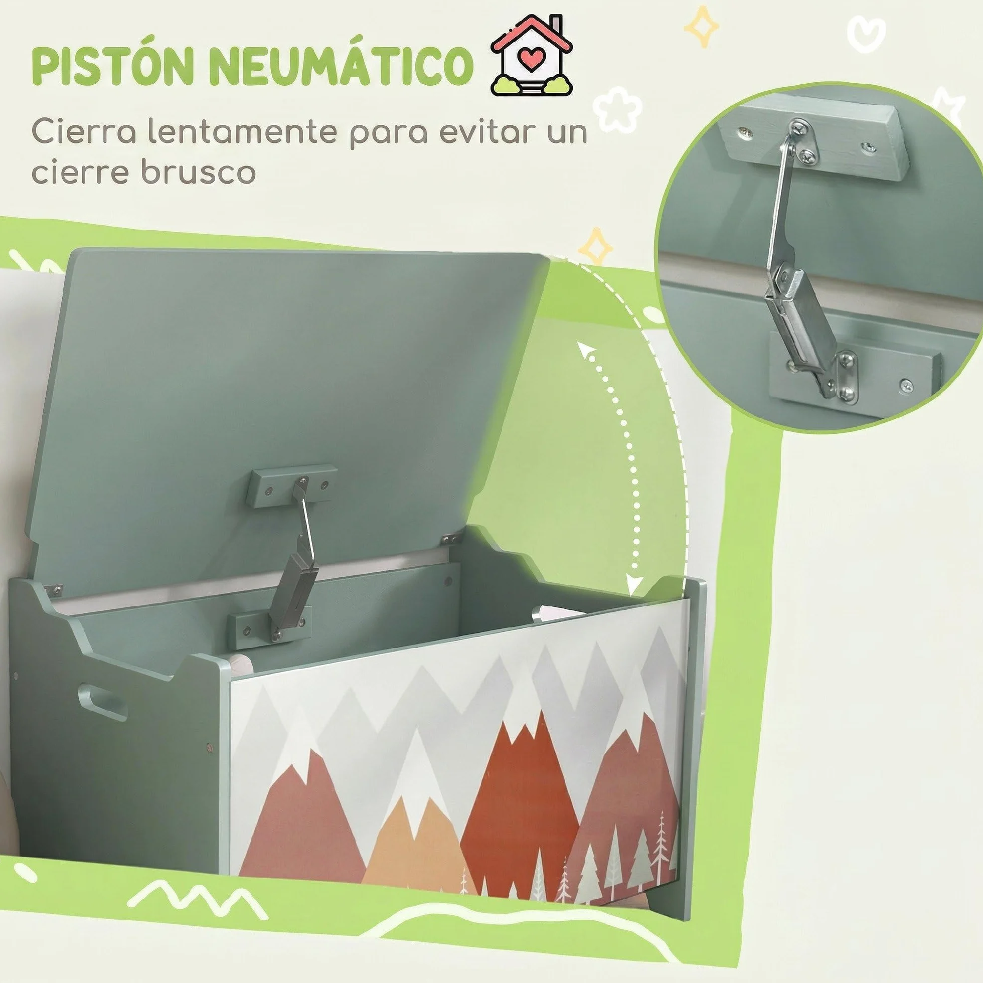 ZONEKIZ Caja de Almacenamiento para Juguetes 60x37x39 cm 20 kg Verde con Asas