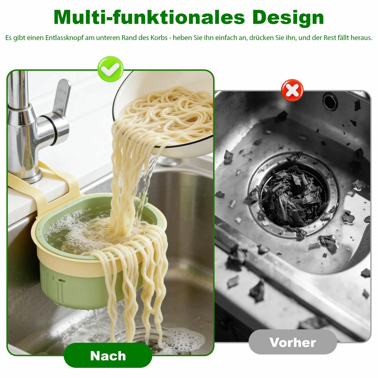 Cesta Colador para Fregadero con Botón de Presión, Escurridor de Cocina, 2 Piezas