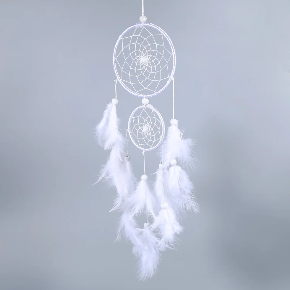 Nikou Atrapasueños Blanco, atrapasueños de Plumas Blancas, Estilo Indio, Cuentas de Madera, campanillas de Viento, Colgante para Colgar en la Ventana de la Pared del hogar Decoración
