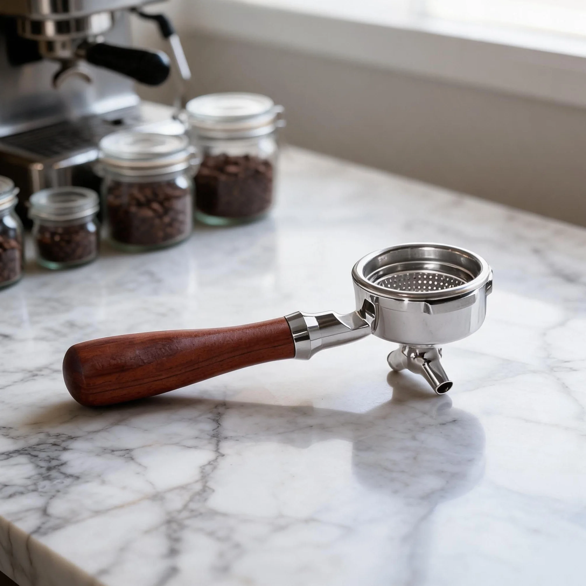 Portafiltro de madera espresso de 58 mm con doble boquilla y cesta de filtro, acero inoxidable, para la serie 9, accesorio profesional para cafetera