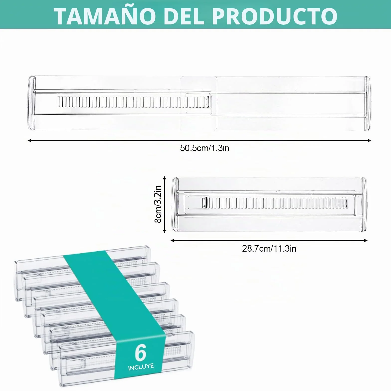 6 Piezas Separador Cajones Ajustable, Transparentes Separadores de Cajones, de 28,7 A 50,5 cm de Largo, Divisores de Cajones para Cocina, Dormitorio, Oficina, Escritorio y Cómoda