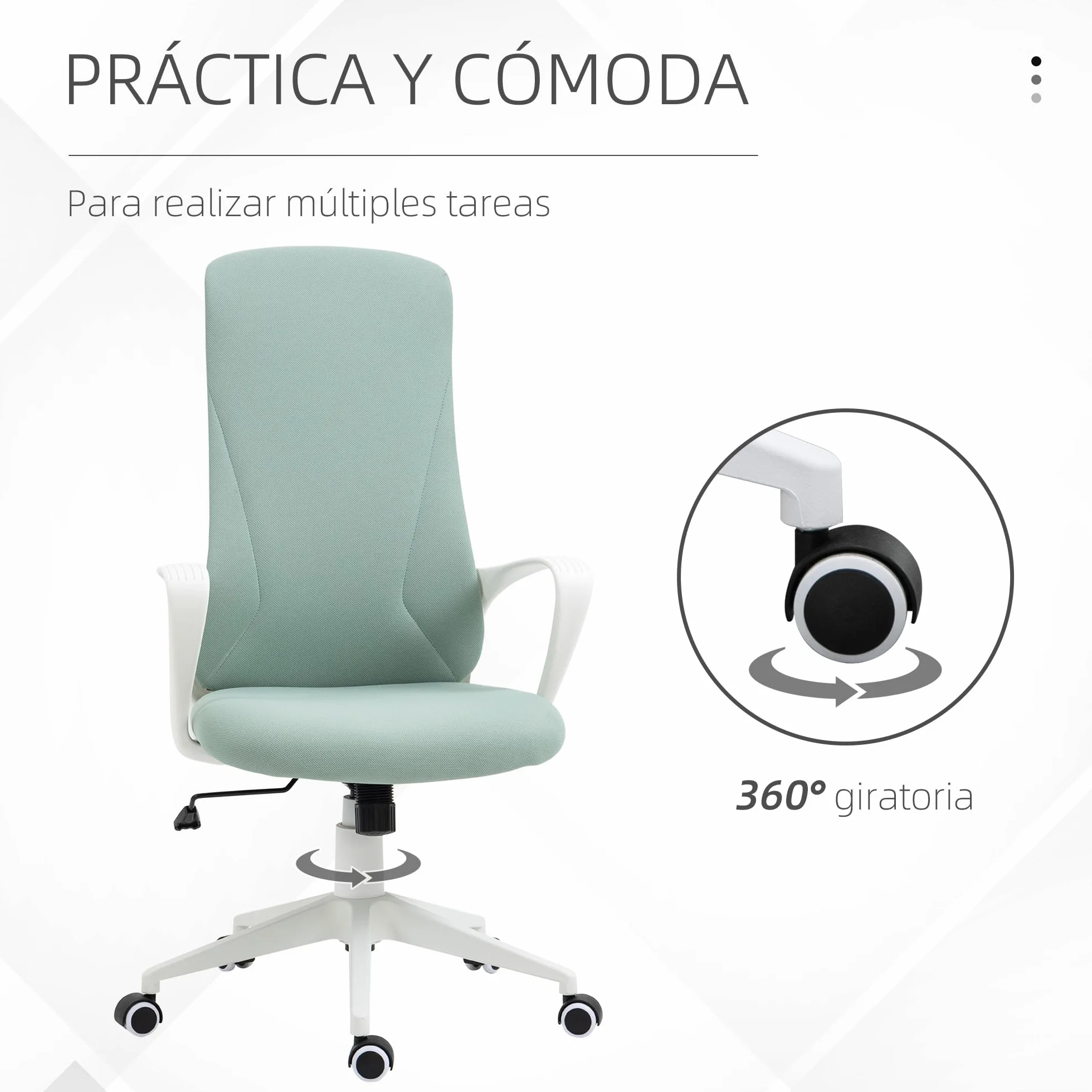 Vinsetto Silla de Oficina Giratoria con Altura Ajustable, Respaldo Alto 62x56x110-119.5 cm Verde