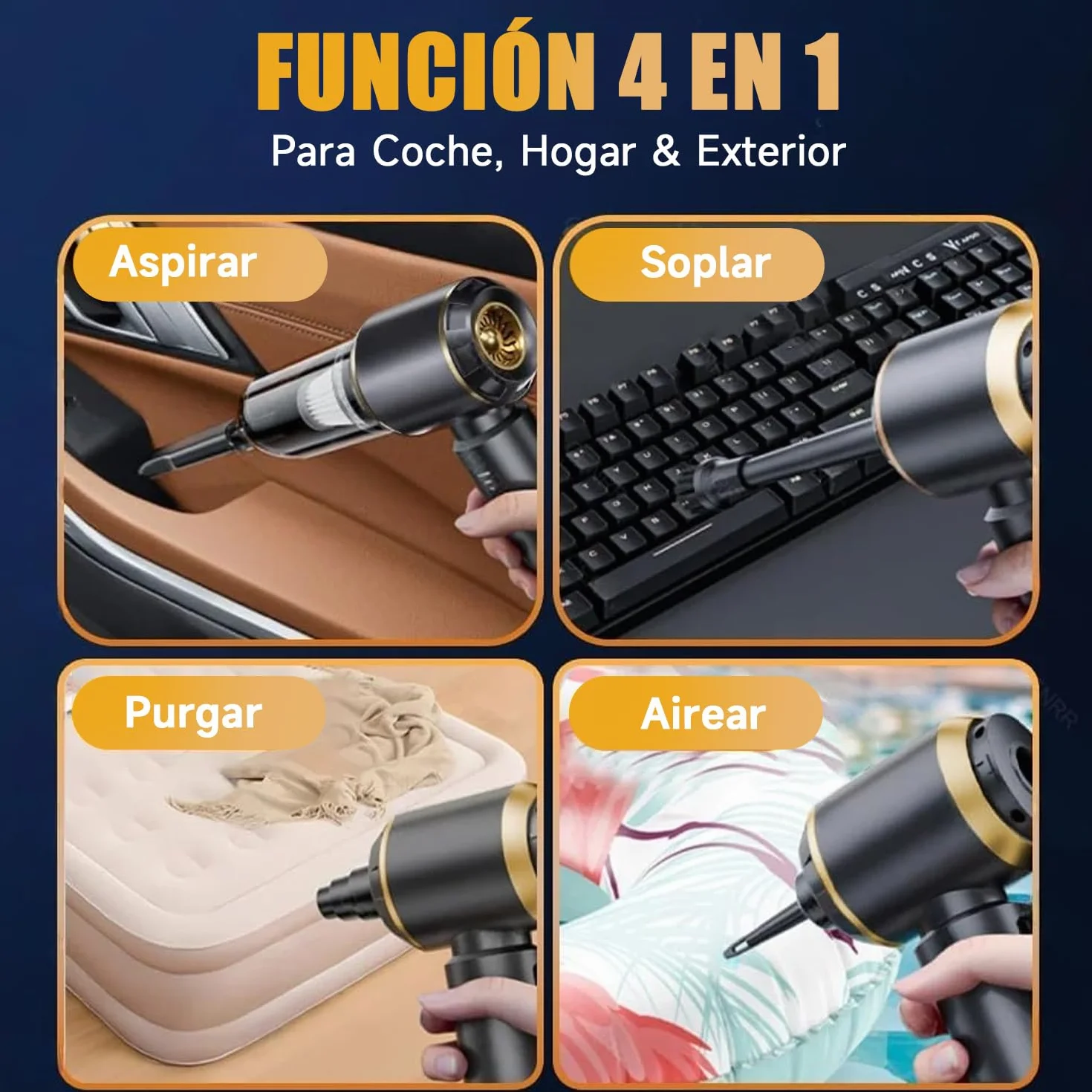 Aspirador de Mano 28000PA 4 en 1 Sin Escobillas Sin Cable para Coche Hogar