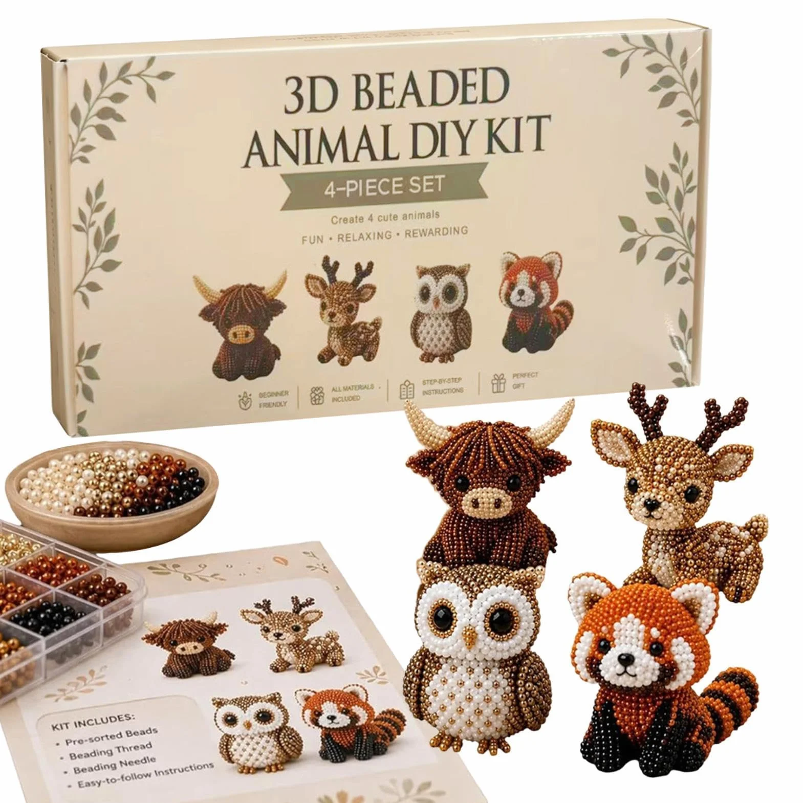 Set de Animales con Abalorios, Kit de Animales con Cuentas, Paquete 8 pequeños Kits Bordado 3D, Juego Manualidades Hecho a Mano y pájaros en(B)