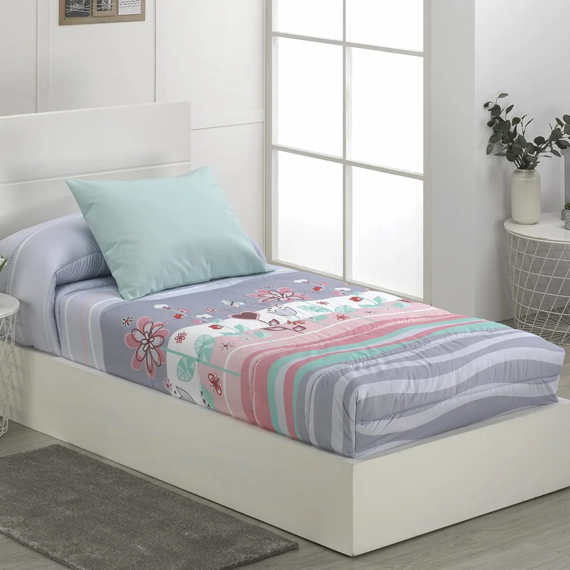 Lanovenanube Edredón Ajustable ONA Cama 90 Microfibra 250 g/m² Invierno | Microfibra 100% tacto melocotón. Elásticos inferiores. Compatible camas de 190 y 200 cm. Diseño floral. No incluye cojines.
