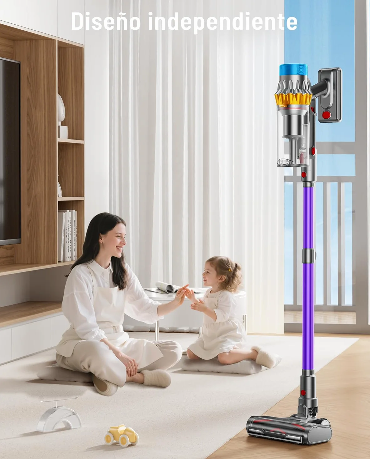 Aspiradora sin Cable 55KPA 650W 70Mins,Escoba Aspiradora sin Cable de 1,8 L, Aspiradora Vertical sin Antienredos/Pantalla LED/Autoportante, Adecuada Para Pelo Demascotas, Alfombras y Suelos de Madera