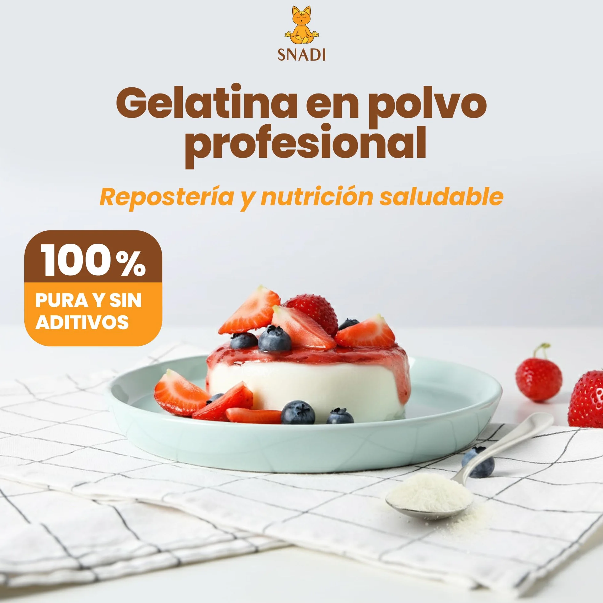 Snadi Gelatina en Polvo 1 kg Pura Sin Sabor Rica en Aminoácidos Precursores del Colágeno para Repostería Postres Geles y Salsas