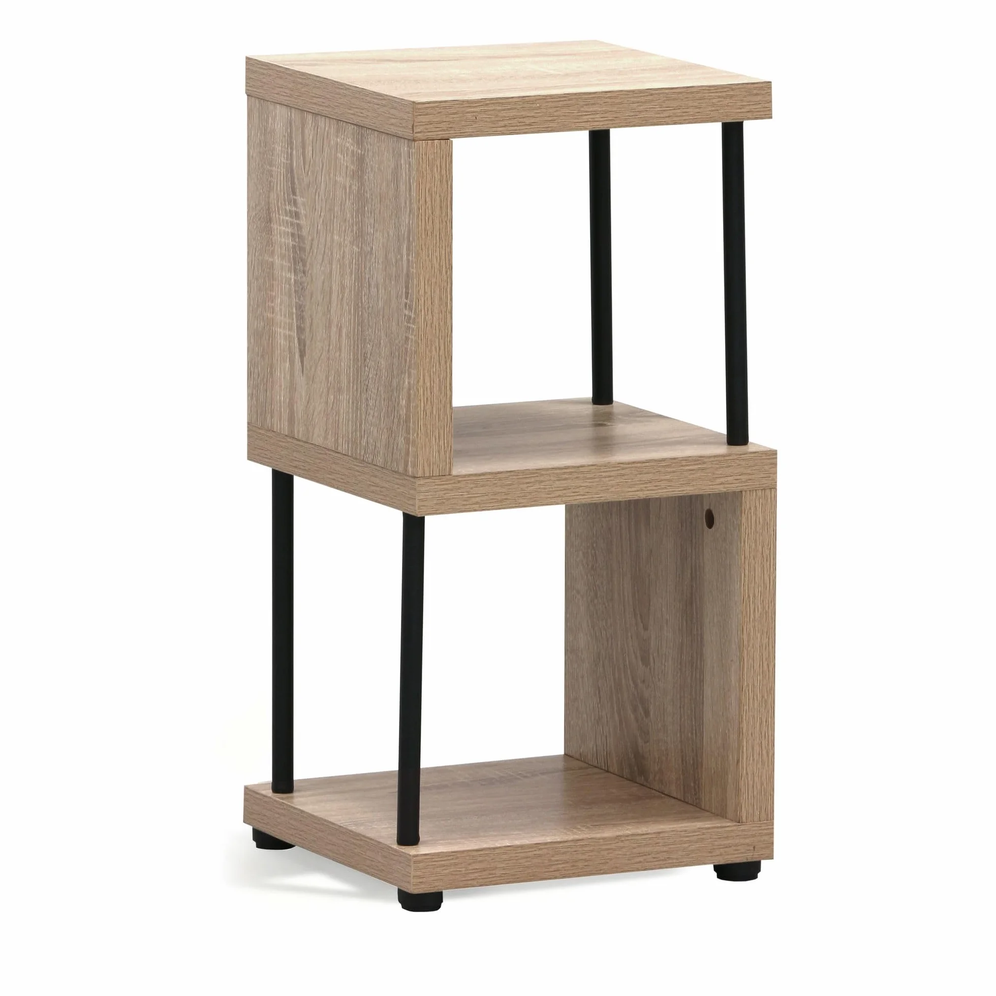 Estantería de Madera y Metal 2 Cubos 30x30x60 cm Roble y Negro, Mueble Auxiliar para Dormitorio