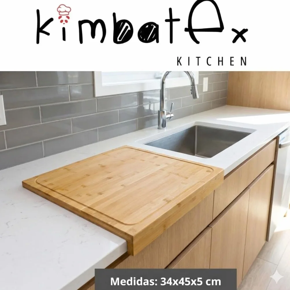 Kimbatex Tabla de Cortar de Bambú 45x34x5 cm Grande con Soporte