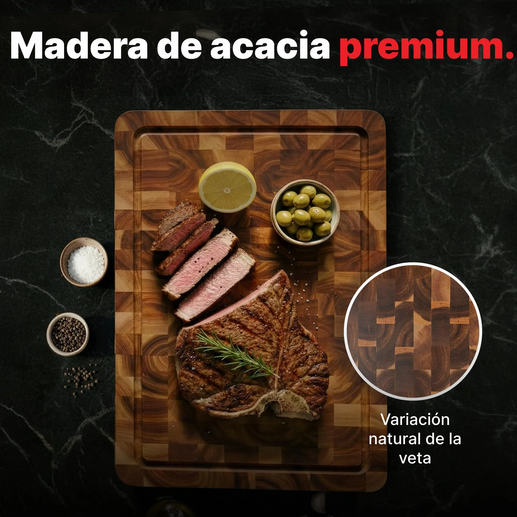 Tabla Cortar Cocina Acacia Madera 40x30x3 cm Doble Cara