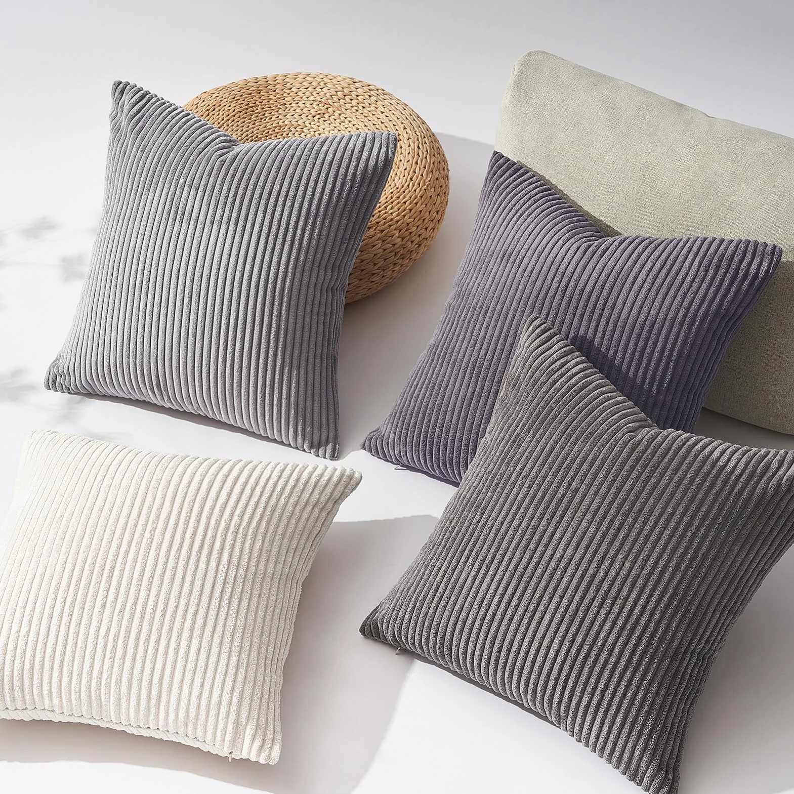 Topfinel Fundas de Cojines 4 Piezas 50x50 Pana Gris para Sofa Cama Salon