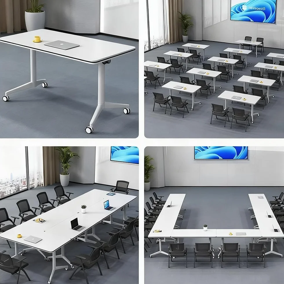 Mesa de conferencias Plegable con diseño abatible,de reuniones móviles con Ruedas silenciosas,Ideales para oficinas y Salas de formación,diseño Que Ahorra Espacio