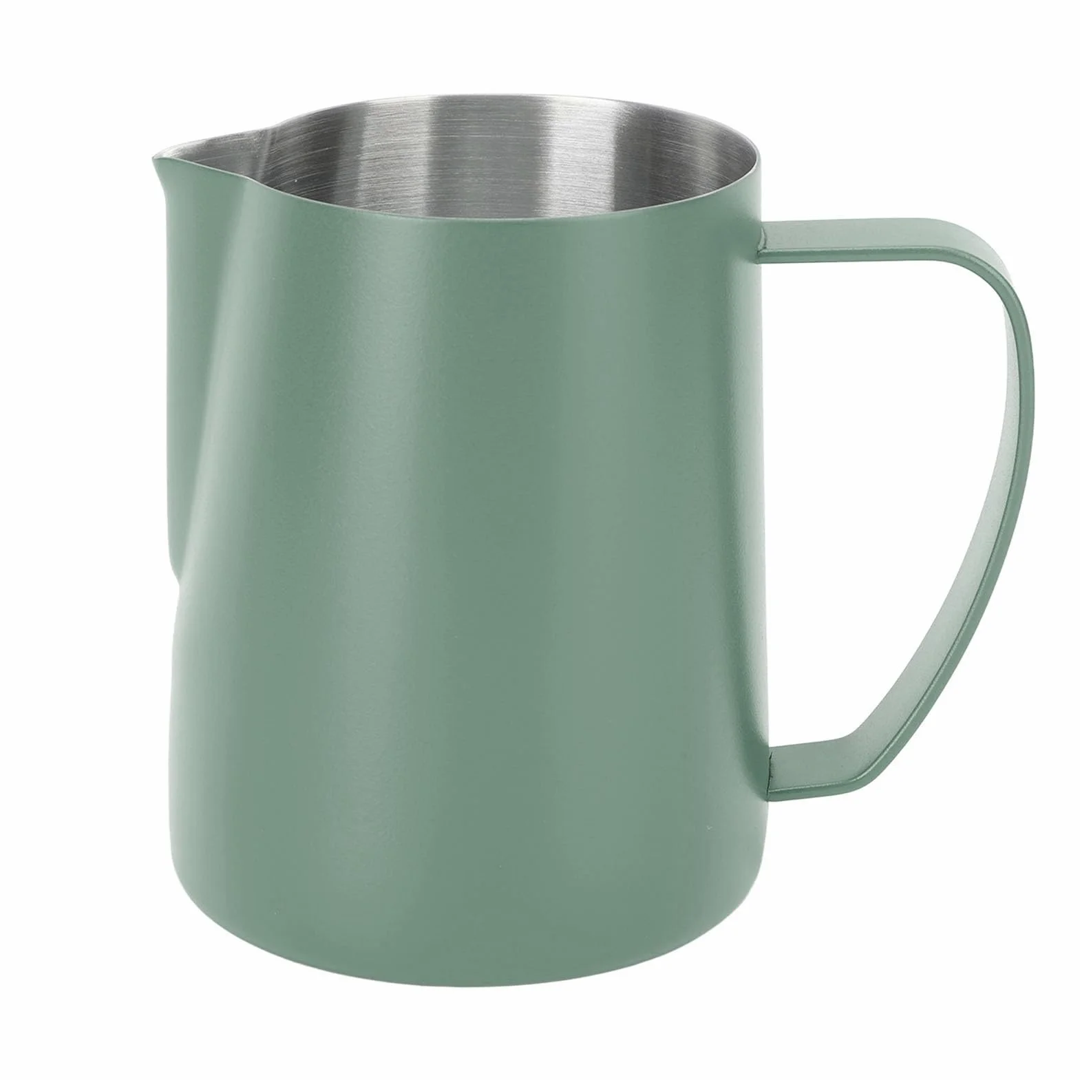 SIXRUN Jarra de café con Leche, Taza para Espumar Leche de Acero Inoxidable de 600 Ml con Boca Puntiaguda para Latte Art, Perfecta para Baristas Caseros y Amantes del café (verde oscuro)