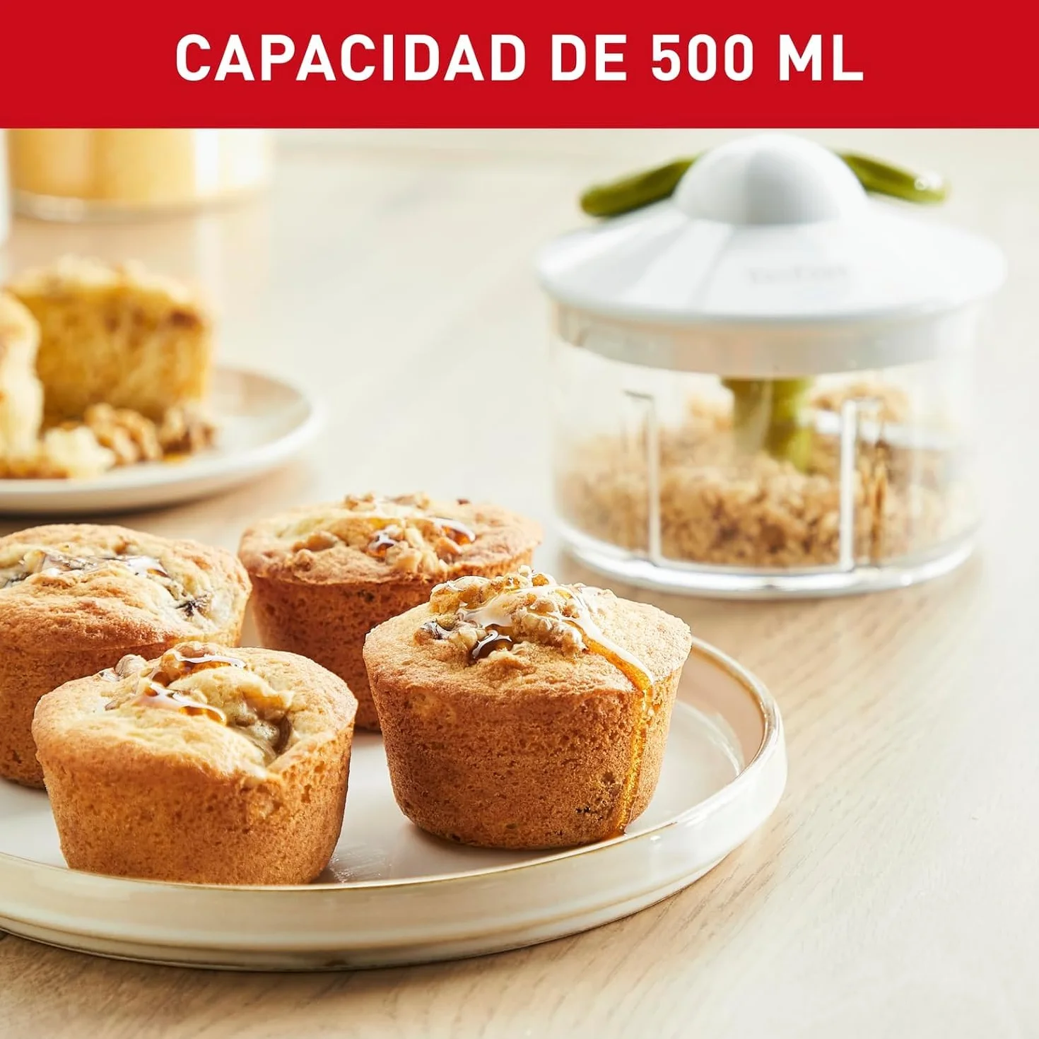 Tefal Picadora Manual 500 ml 2 Cuchillas Independientes Picado Grueso Medio Fino Base Antideslizante