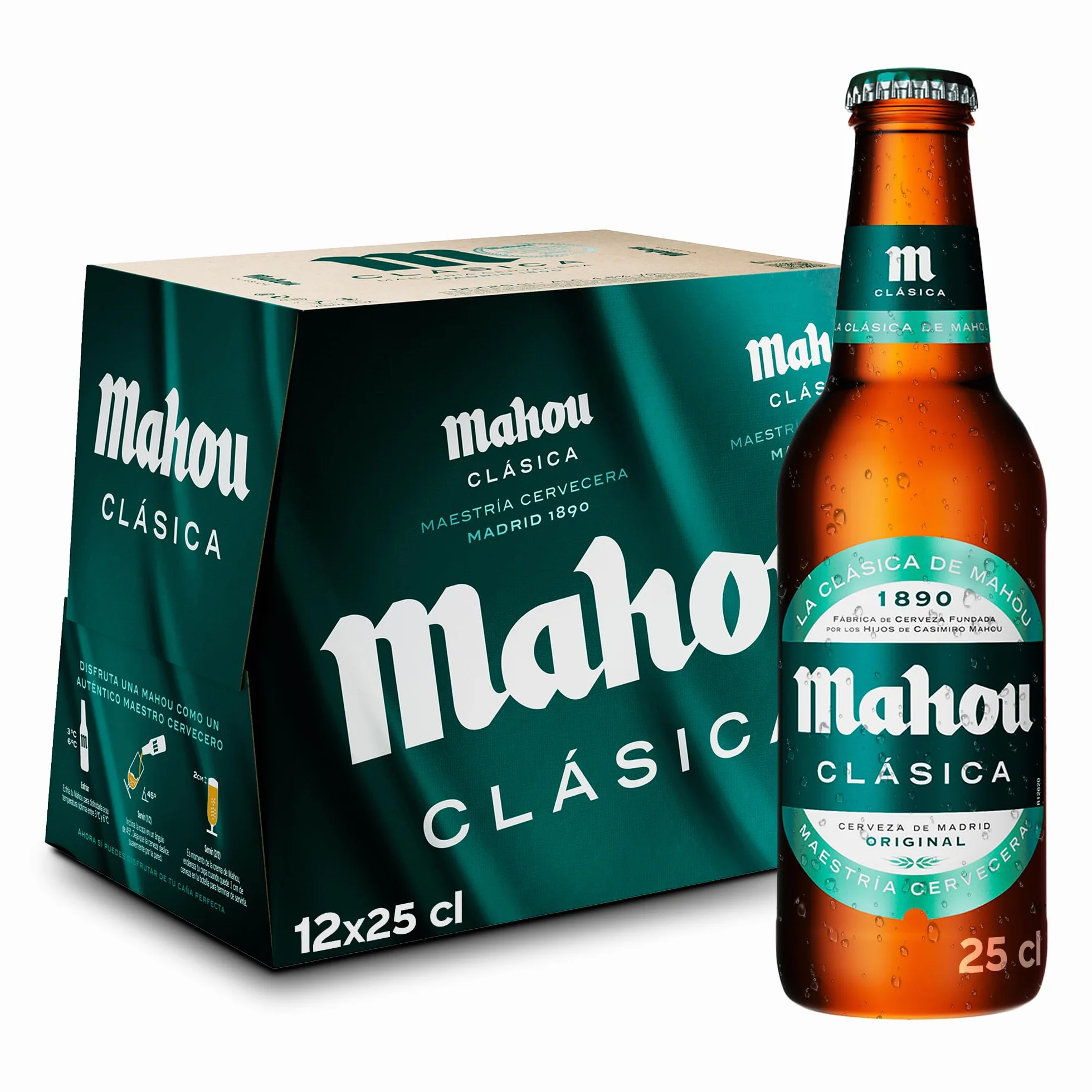 Mahou Clásica Cerveza Dorada Lager Pack 12 Botellas x 25cl 4.8% Vol. Alcohol