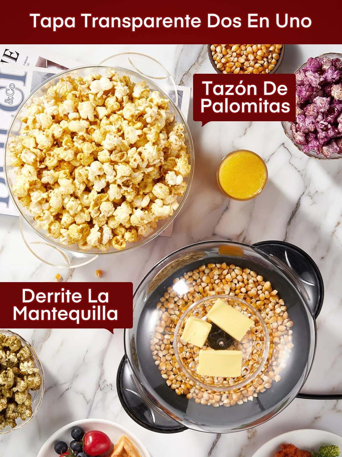 FOHERE Máquina de Palomitas Casera 3,5 Litros Antiadherente Agitación Automática