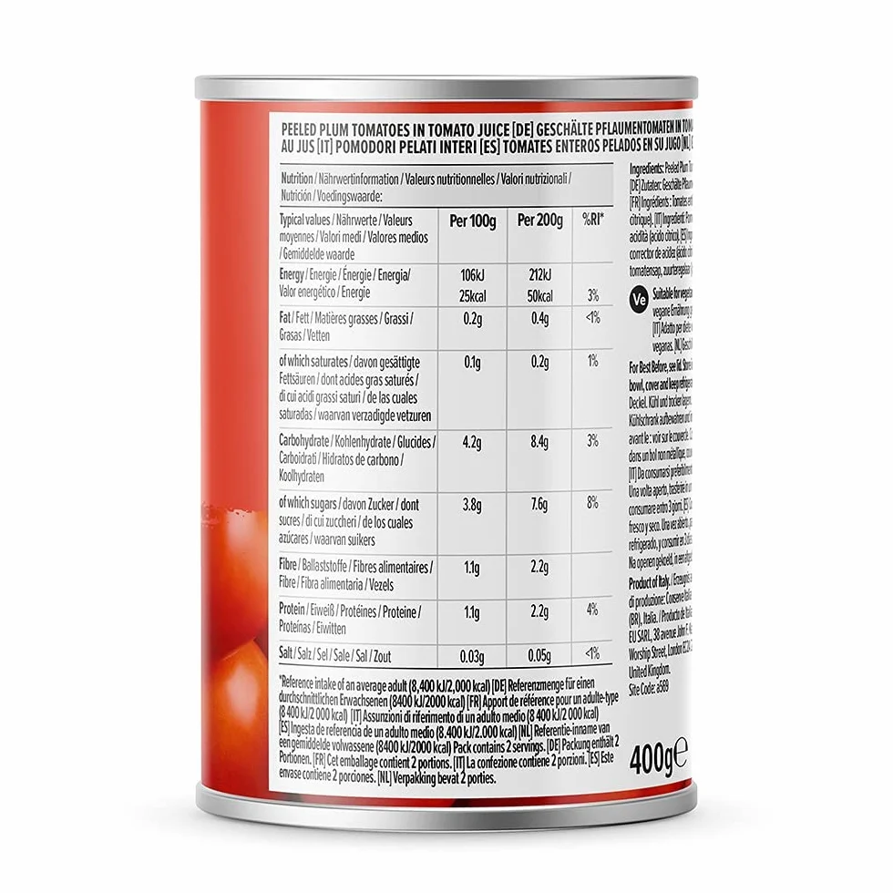 Tomates Pera Pelados Italianos 400g by Amazon