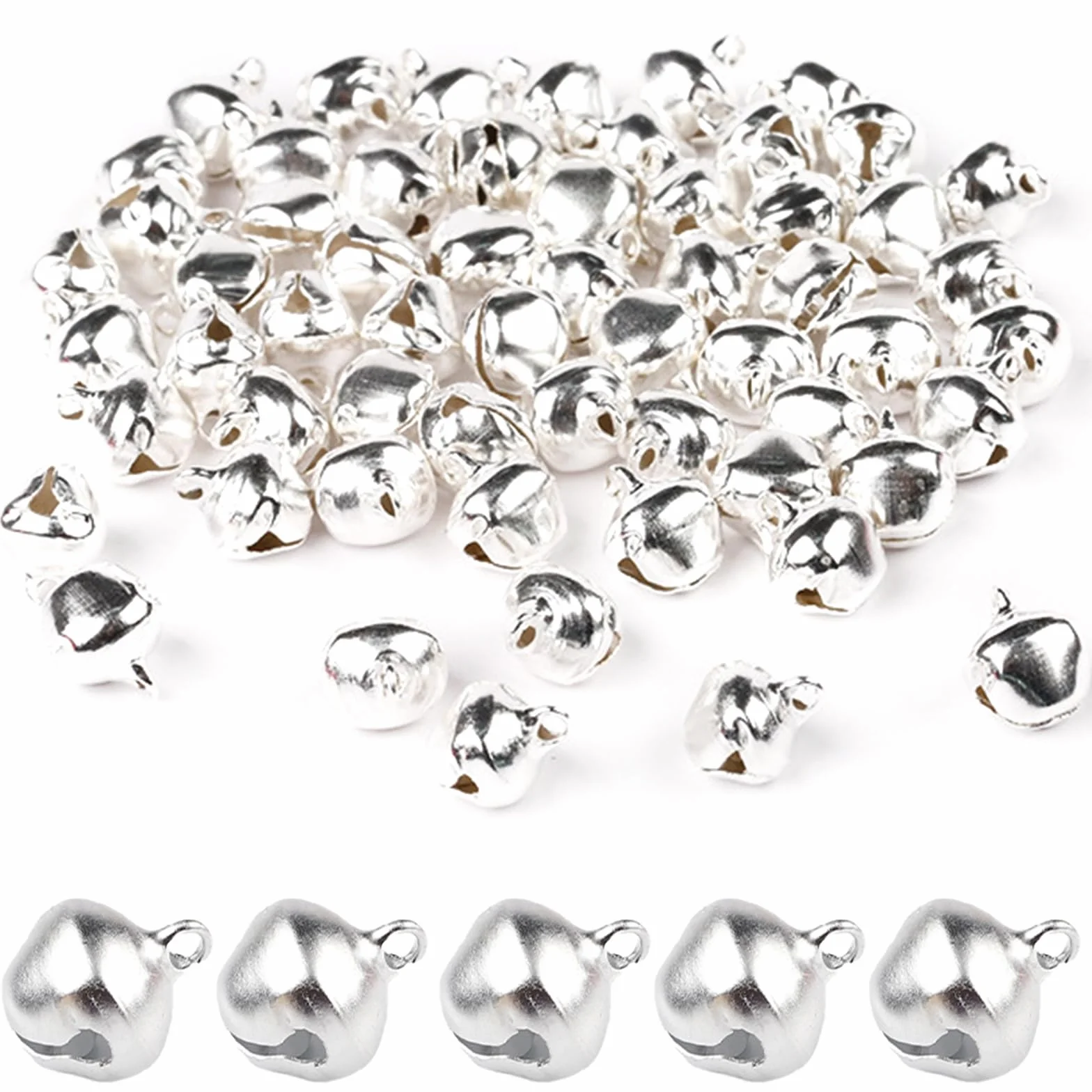 Cascabeles Pequeños de Metal 12mm Plata, 50 Piezas para Manualidades Decoración Navideña