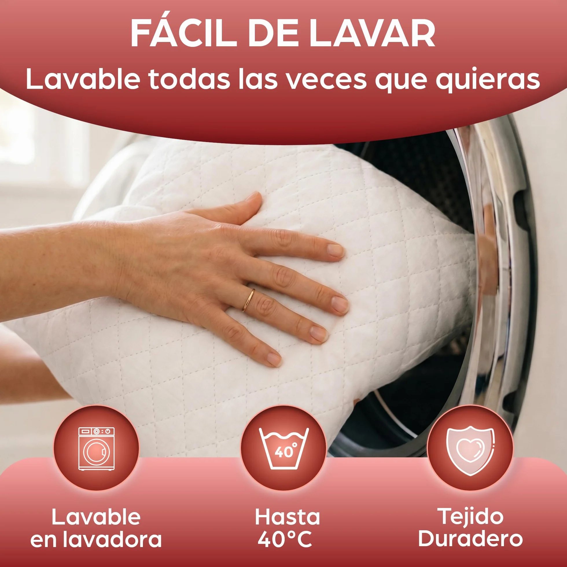Flowen Almohadas para Cama 65x65 2 Unidades Relleno Cojin Hipoalergénico Antiácaros y Suave Cuadrado para Hogar con Funda de Almohada Acolchada Blanco Extraíble y Lavable