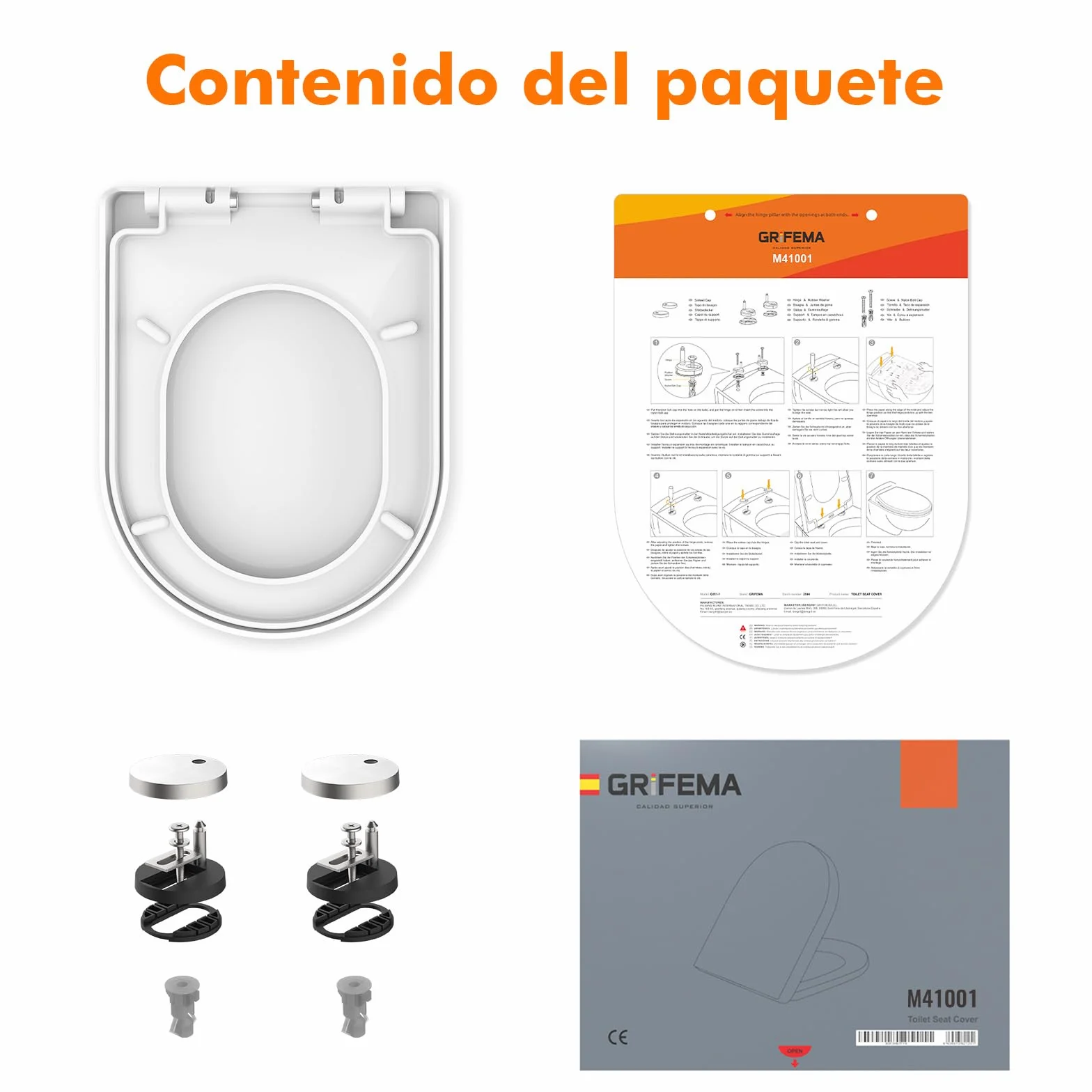 Ibergrif M41001 Asiento de Inodoro de Cierre Suave Forma D Liberación Rápida Blanco