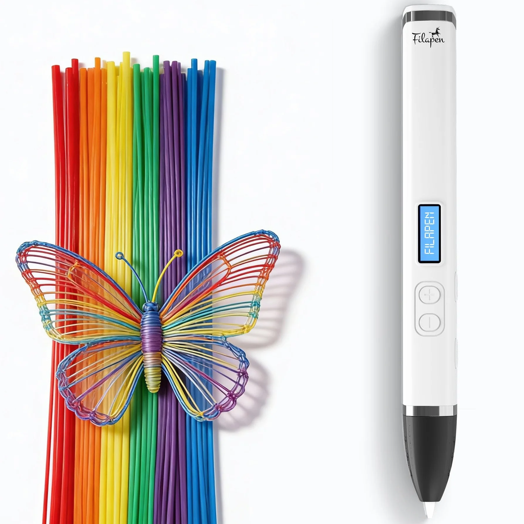 Filapen Juego de bolígrafos 3D de alta calidad, color blanco, filamento PCL, sin riesgo de quemaduras, a partir de 8 años, filamentos de 25 m + plantillas