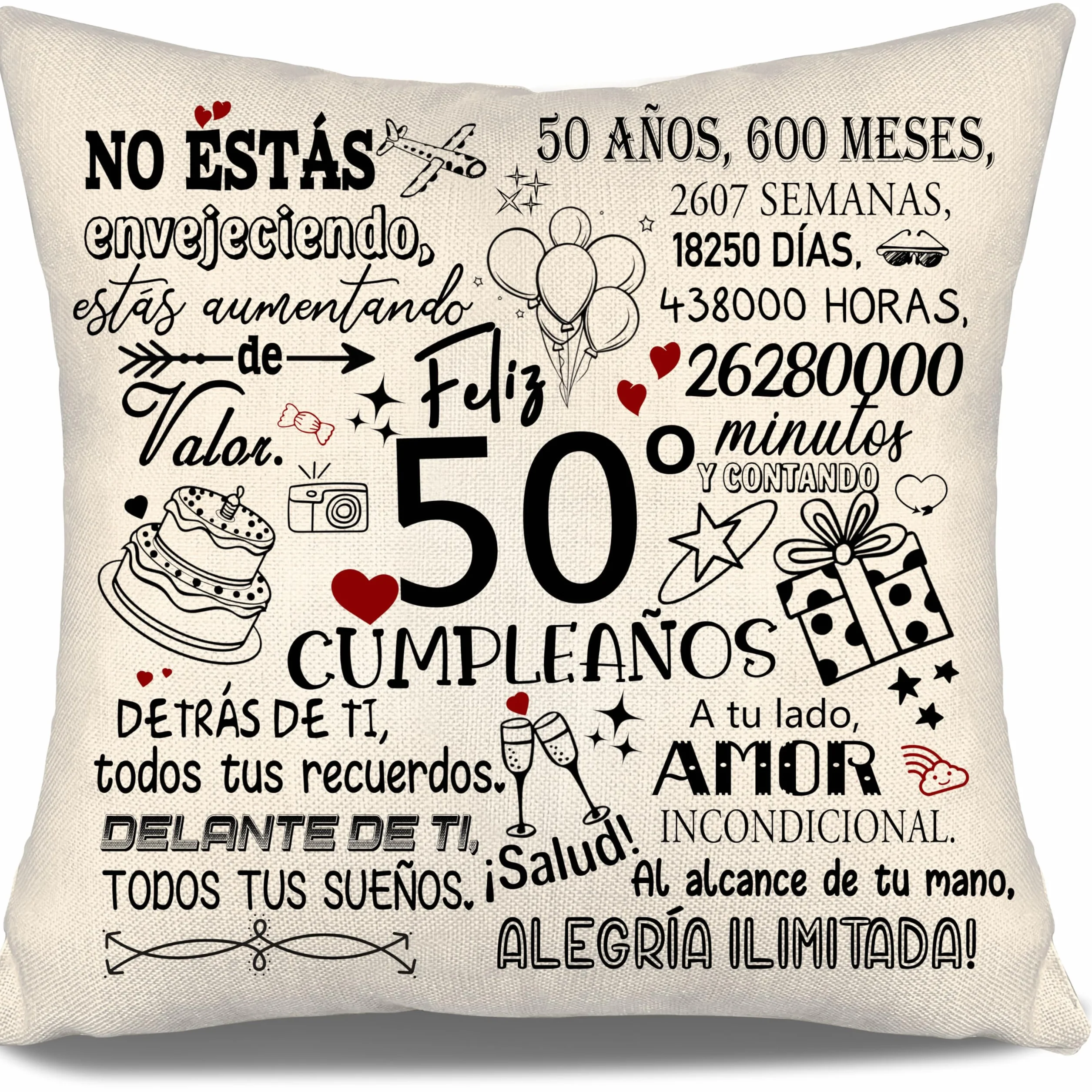 Funda de Cojín para 50 Años Mujeres Hombres Regalo 10-100 Años