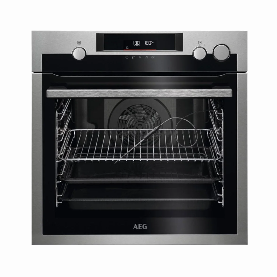 AEG BSE572360M Horno Multifunción, Limpieza Pirolítica, 9 funciones + Vapor, Sonda Térmica, Display Táctil, 45 programas automáticos, Antihuellas, Cierre Suave, Inox, A+, 72 Litros