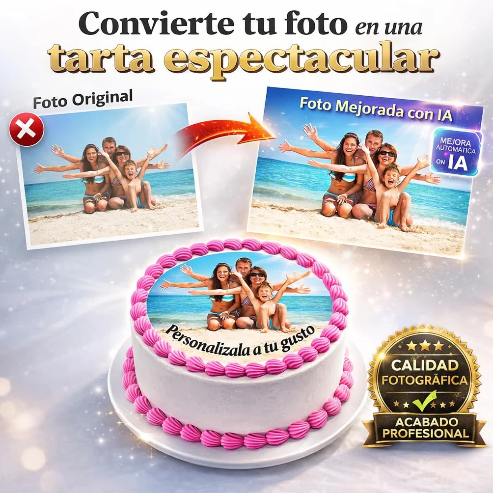 FOTO para PASTEL COMESTIBLE, oblea personalizada nombre y edad, Medida RECTANGULAR