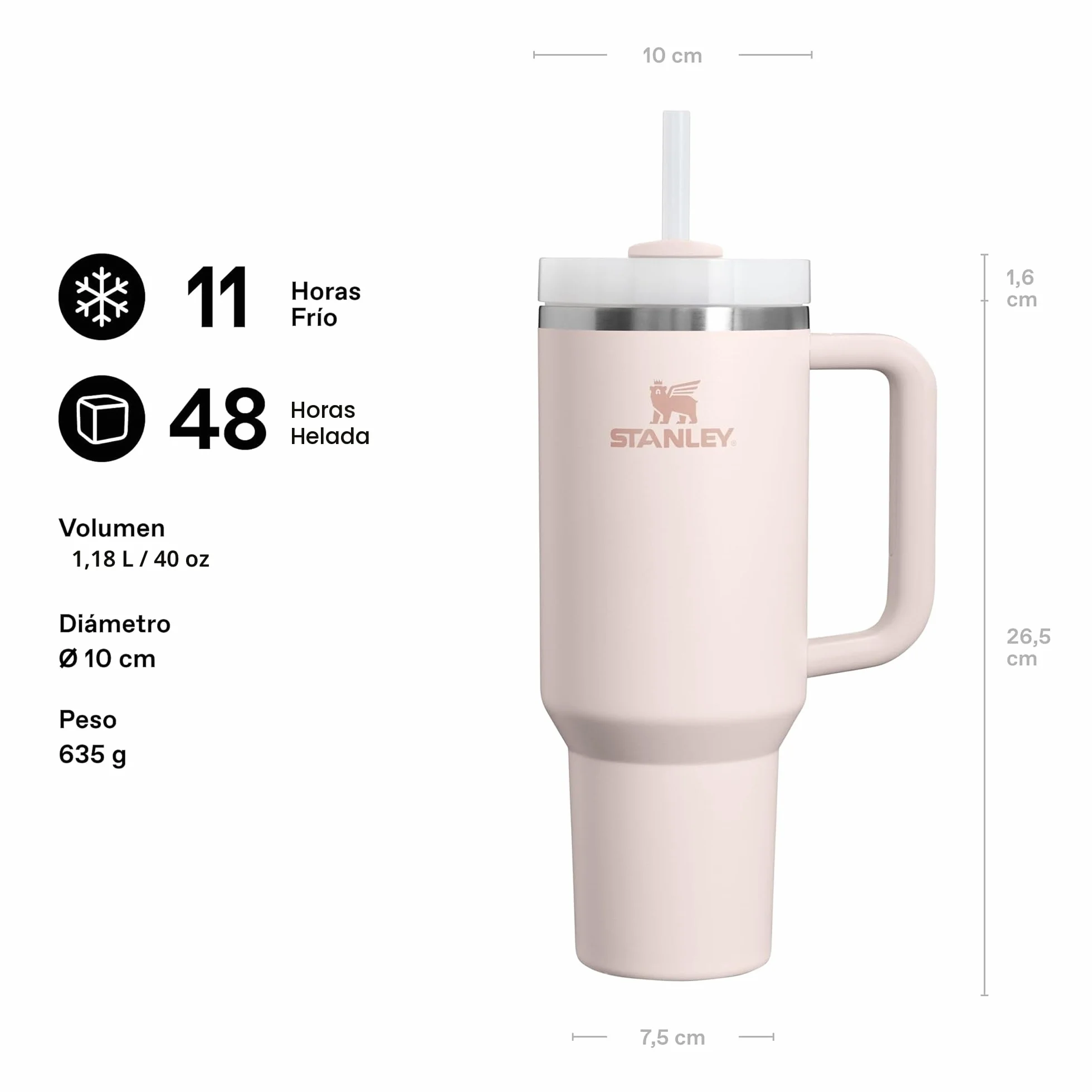 STANLEY Quencher H2.0 FlowState Tumbler 1.2L Termo Acero Inoxidable Sin BPA - Rose Quartz