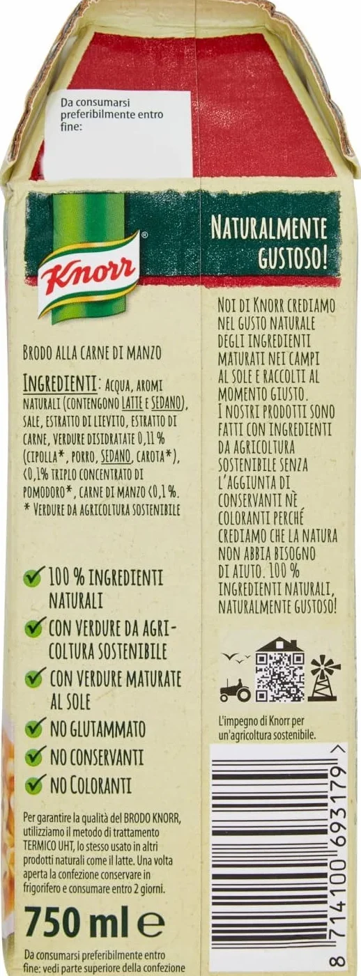 Knorr Brodo Manzo 6 caldo de ternera líquido 100% ingredientes naturales sin gluten brik 750 ml