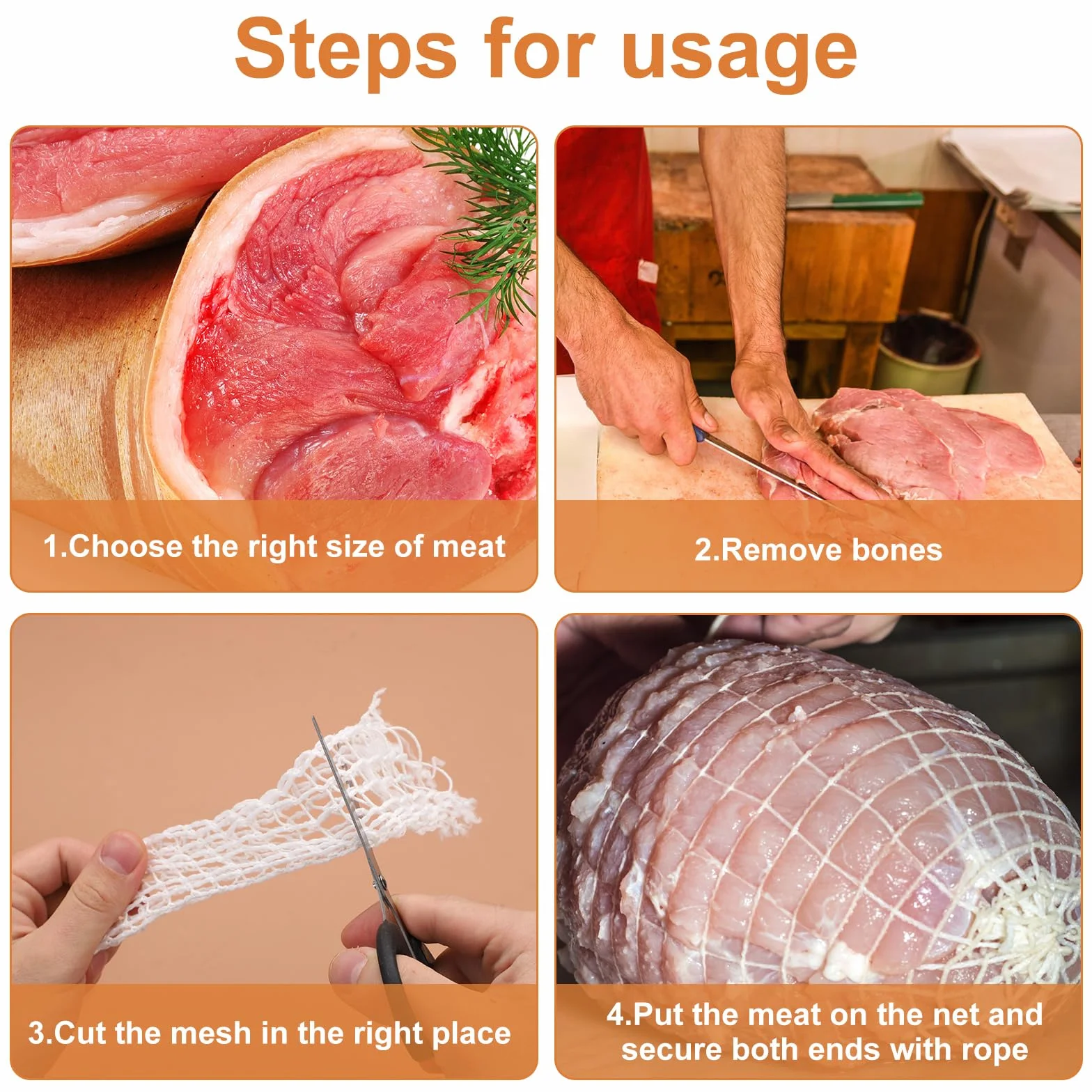 Rollo de Red para Carne 5m, Red Elástica para Jamón 16 Orificios