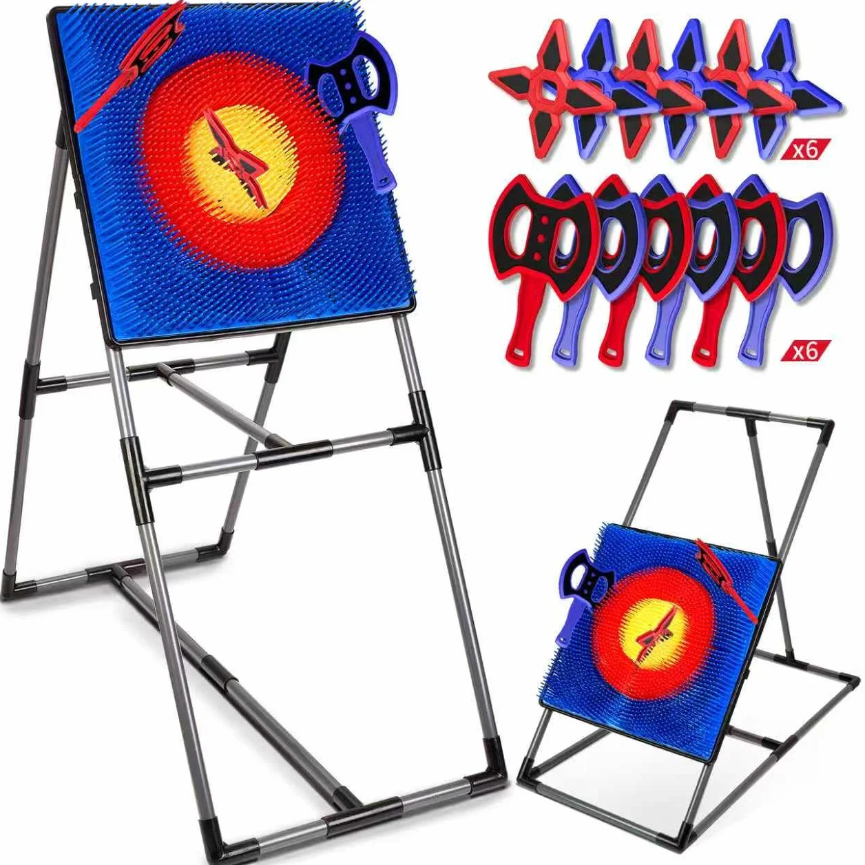 POPERFUN Juego de Lanzamiento de Hachas con 6 Hachas y 6 Dardos, Juegos para Exteriores Interiores para Niños 6-12 Años y Adultos, Camping,Juegos de Feria, Patio Trasero