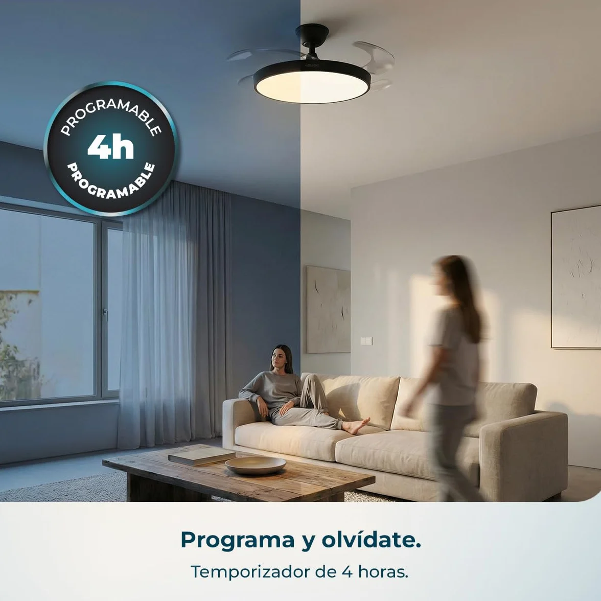 Cecotec Ventilador de Techo con Luz Aspas Retráctiles EnergySilence Aero 300 Air Invisible Black 30W Motor DC Mando a Distancia 6 Velocidades