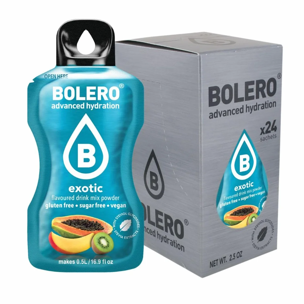 Bolero EXOTIC 24x3g Jugo en polvo sin azúcar edulcorado con stevia vitamina C vegano