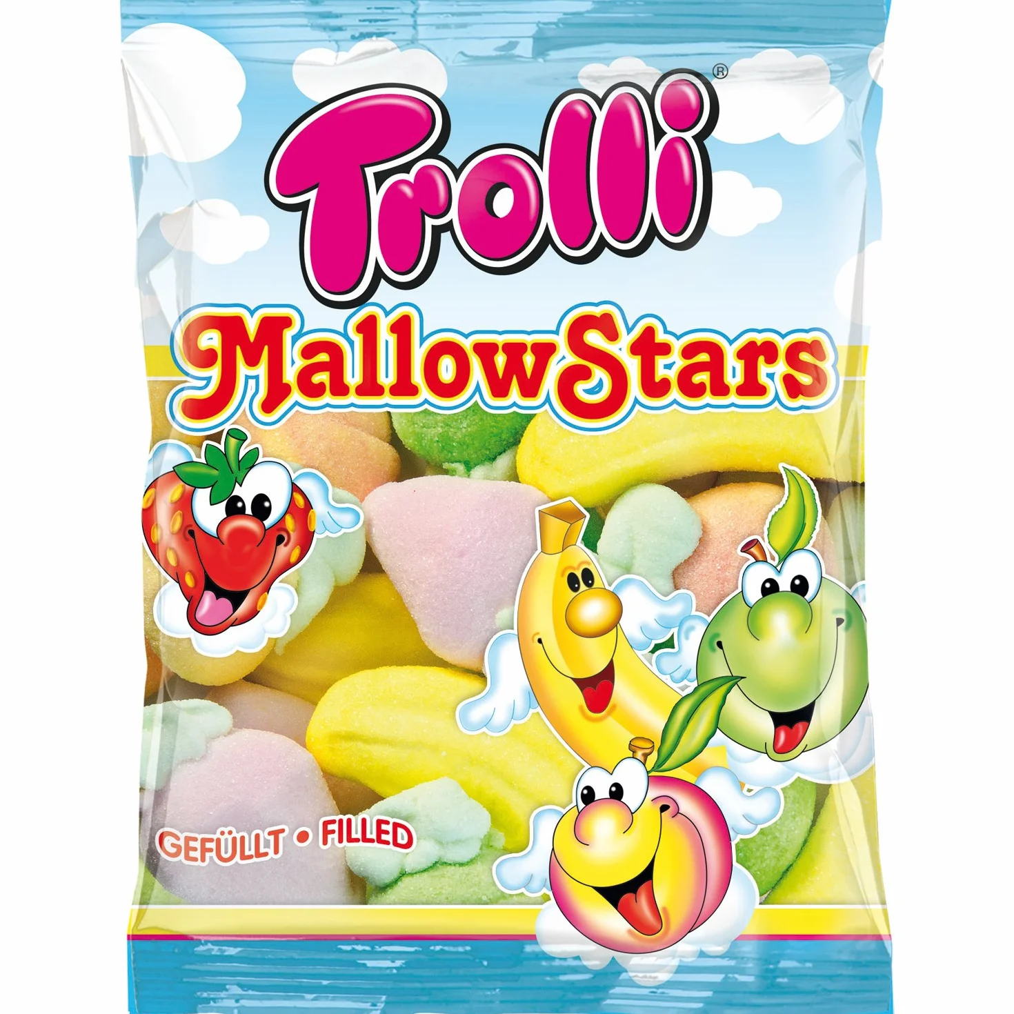 Trolli Mallow Stars 150 g Frutas de malvavisco rellenas de gelatina y chocolate