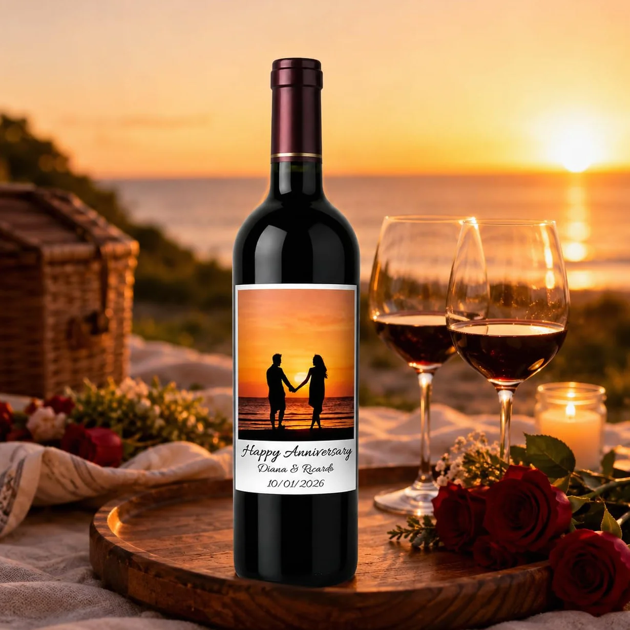 Etiquetas impermeables personalizadas para botellas de vino, resistentes al desgarro, imprimibles