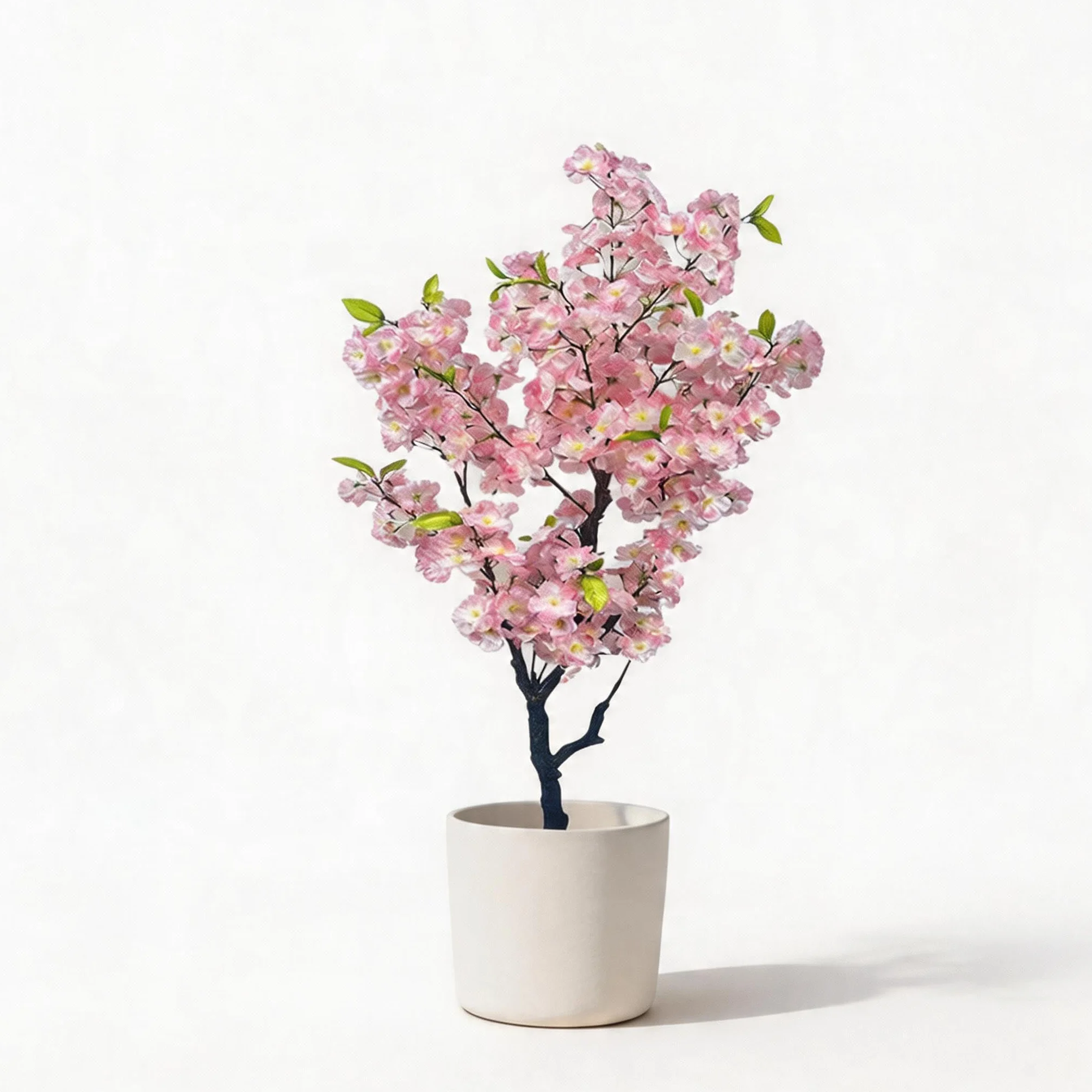 Árbol artificial de cerezo realista para decoración de interiores - Planta decorativa con flores de seda rosadas y hojas, maceta alta incluida, fácil de mantener, ideal para salón, dormitorio, oficina